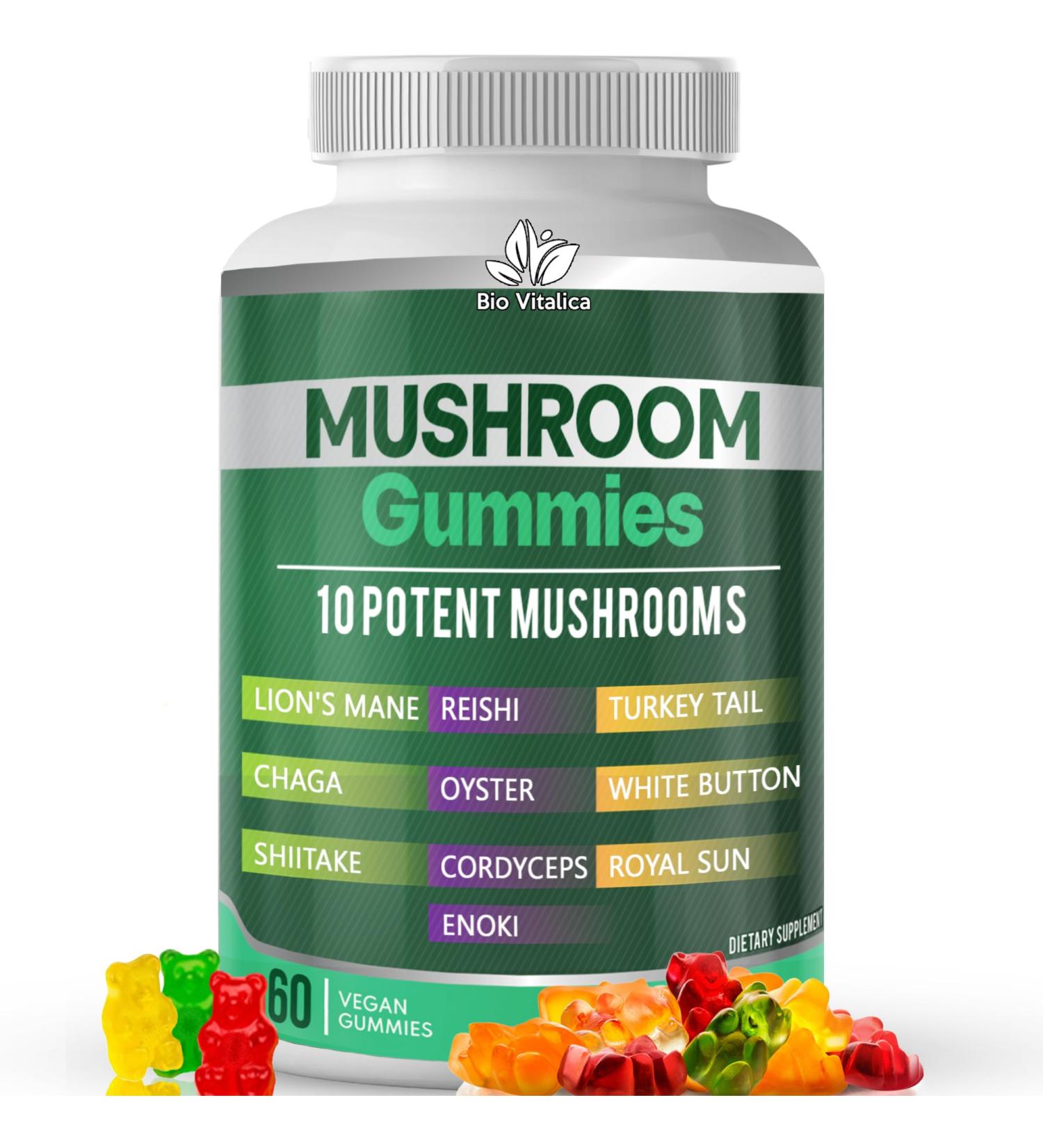 BIO VITALICA Lions Mane Mushroom Gummies - Adult Blend with 10 Mushrooms Complex for Immune Support - Mushroom Supplement (1) - Buy Online on GoSupps.com
