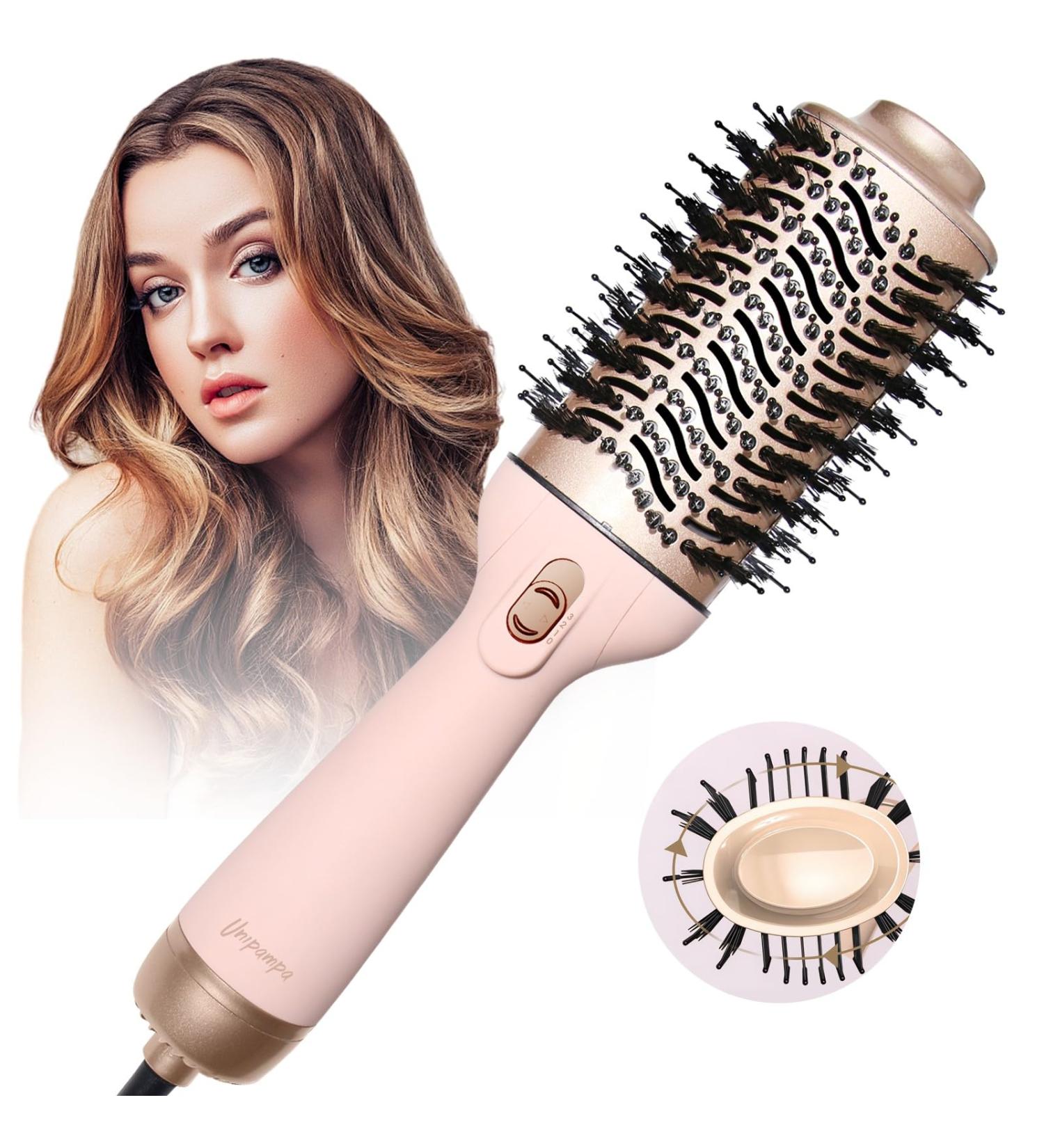 Unipampa 4-in-1 Warm Air Brush & Dryer | 1200W Styling Tool for All Hair Types | Curling & Volume Brush in Pink - Buy Online on GoSupps.com