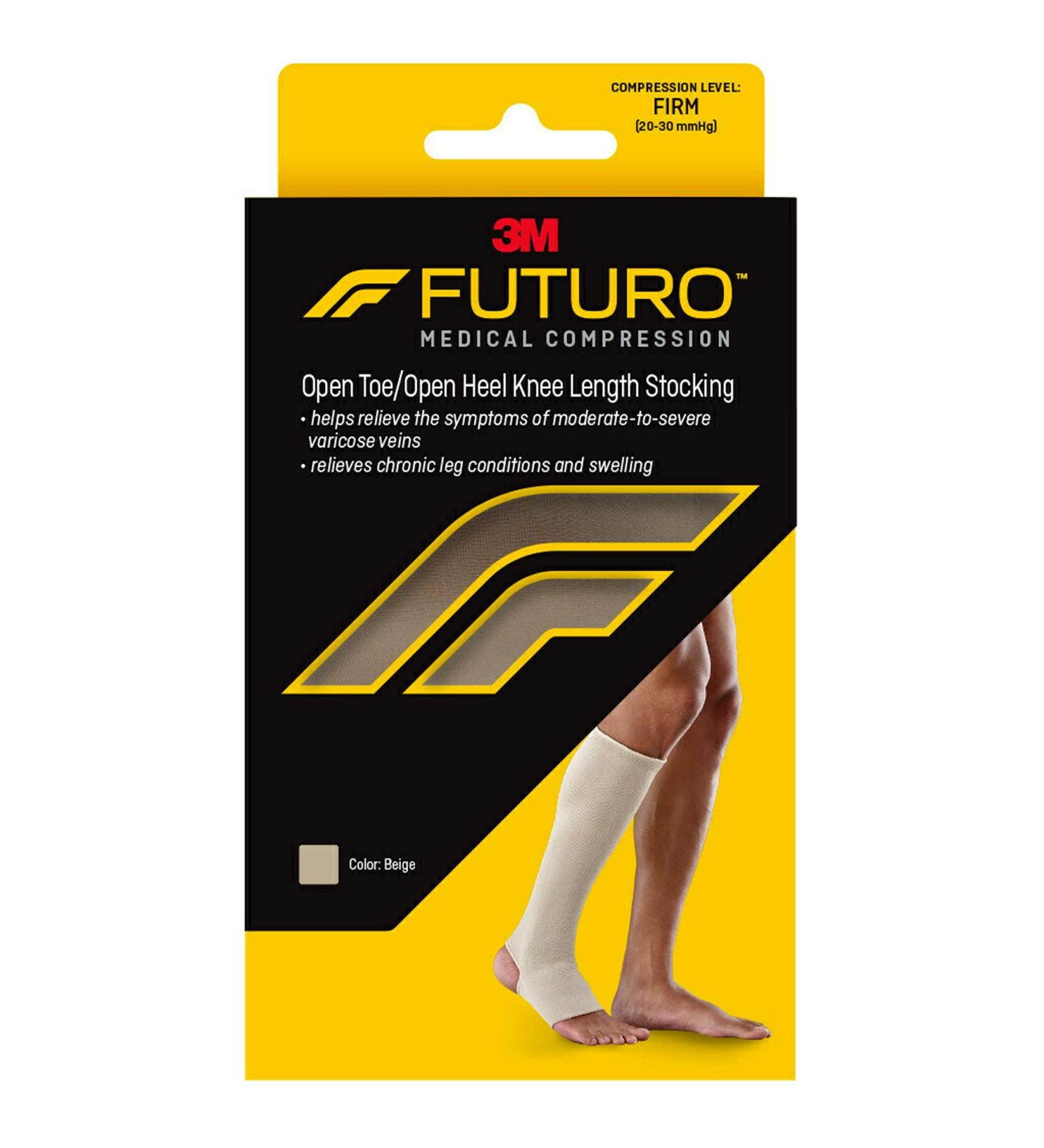 FUTURO Open Toe Heel Knee Length Stocking - Firm Compression 20-30 mm/Hg for All-Day Comfort - Beige Large Unisex - International Shipping Available - Buy Online on GoSupps.com