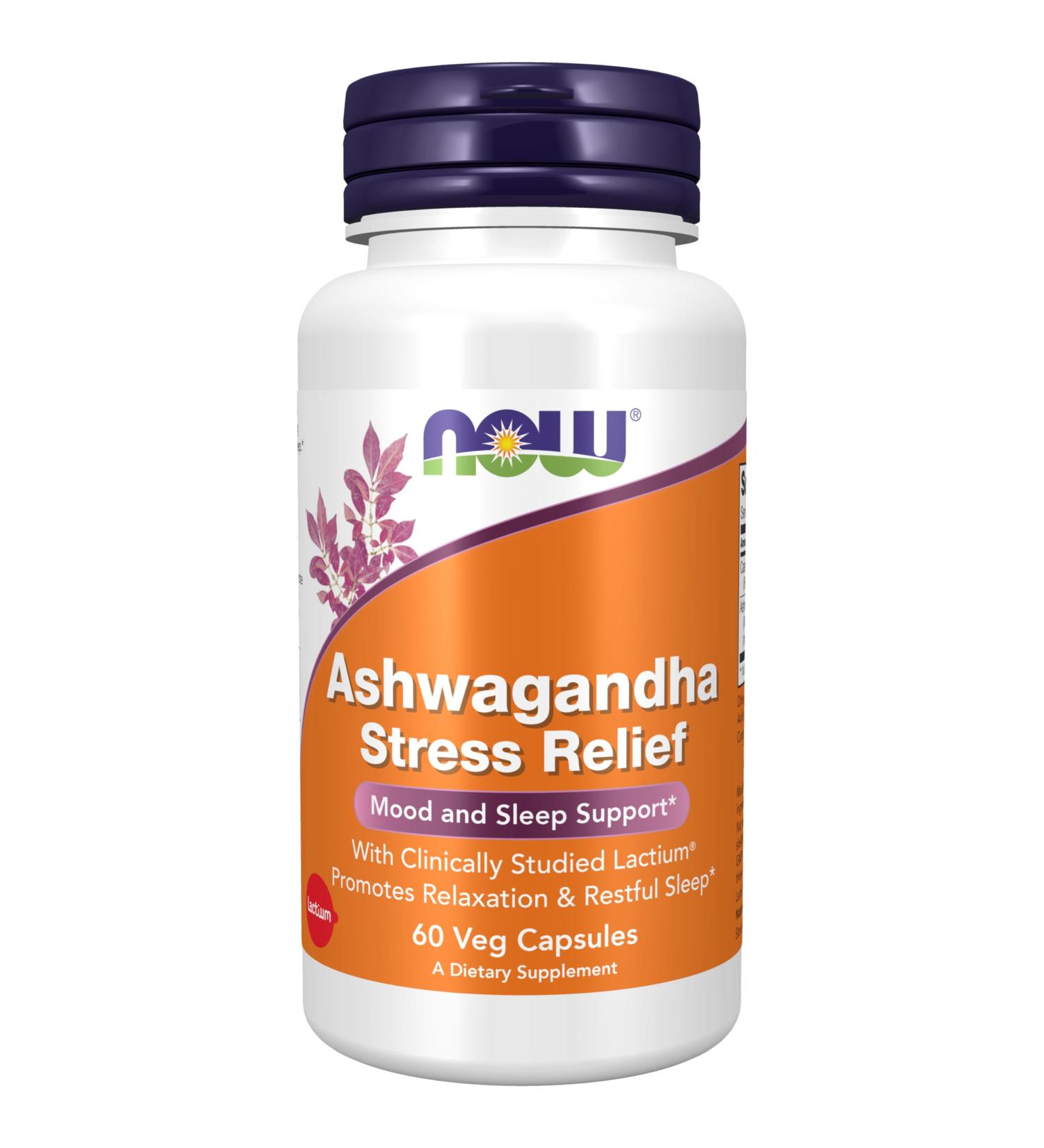 Now Supplements Ashwagandha Stress Relief Mood and Sleep Support* with Clinically Studied Lactium Promotes Relaxation & Restful Sleep* 60 Veg Capsules Light Brown W/Speckles 60 Count - Buy Online on GoSupps.com