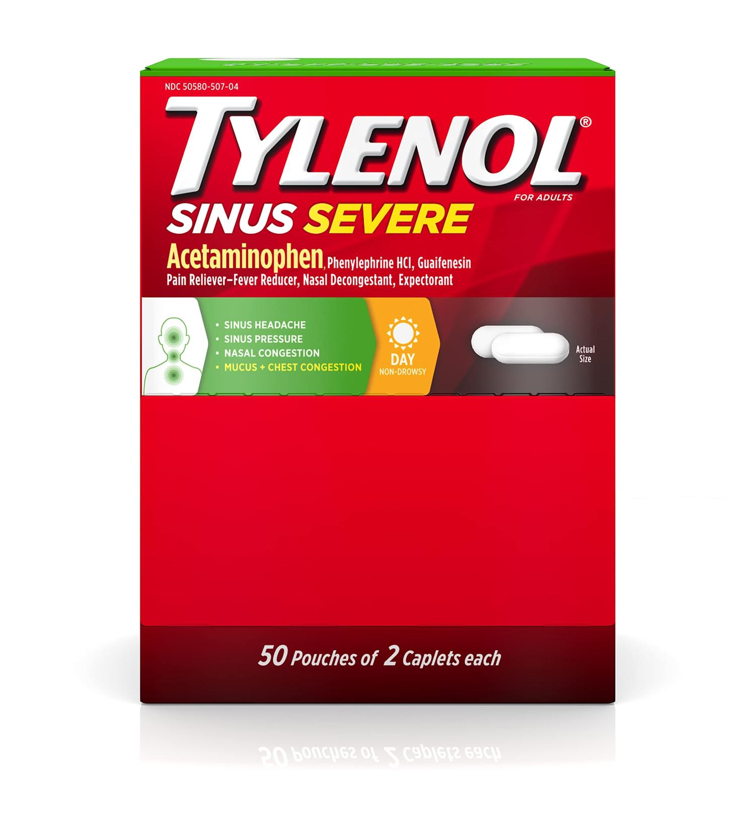 Tylenol Sinus Severe Daytime Caplets - 50 Travel Packs, 100 ct - Pain & Congestion Relief - Buy Online on GoSupps.com