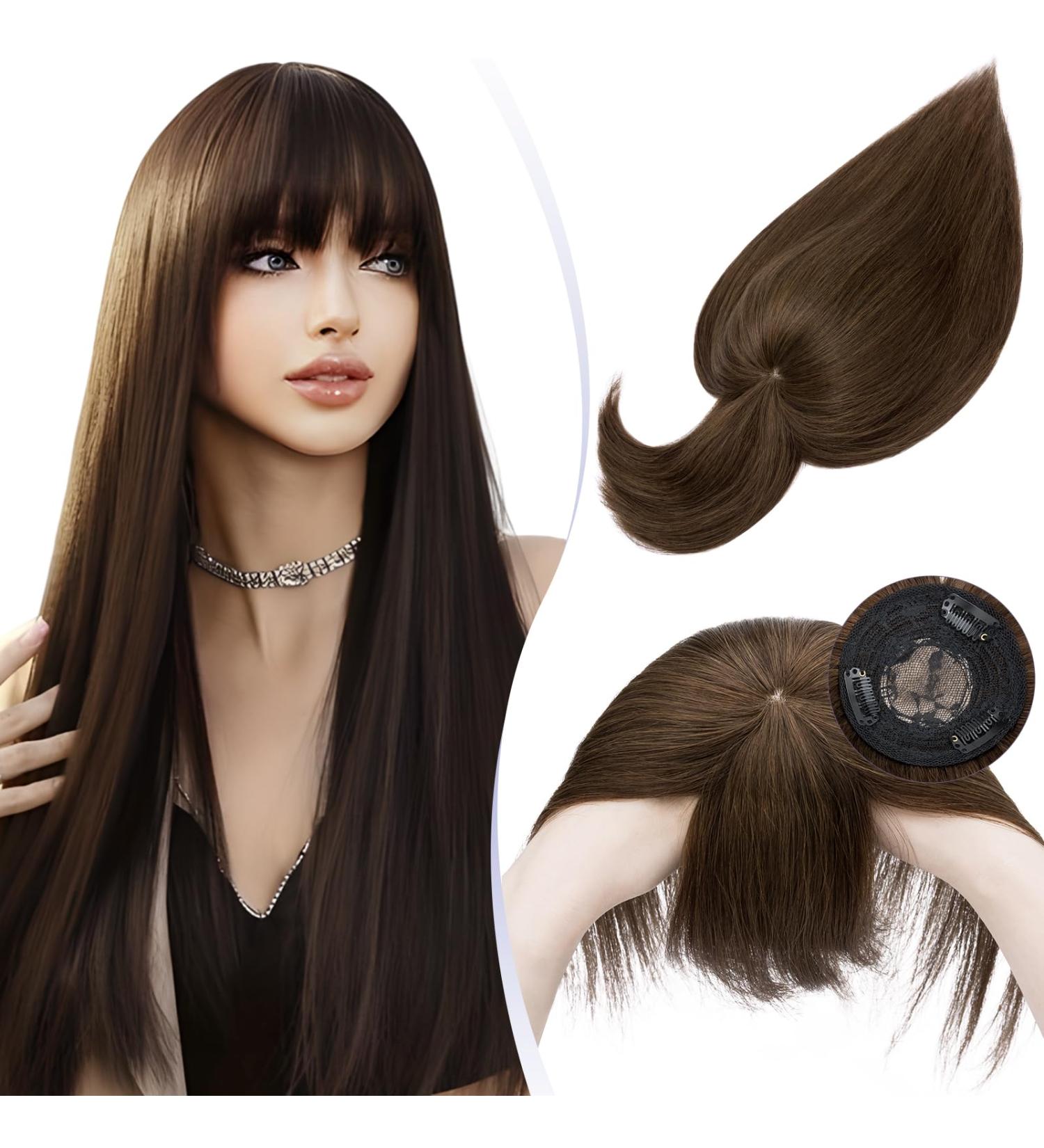TESS Human Hair Toppers with Fringe Pony Clip in Hair Toppers for Thinning Hair Women Real Hair Mono Base Toupee Hair Topper for Women Human Hair 14 Inch #04 Medium Brown 14 Inch Medium Brown - Buy Online on GoSupps.com