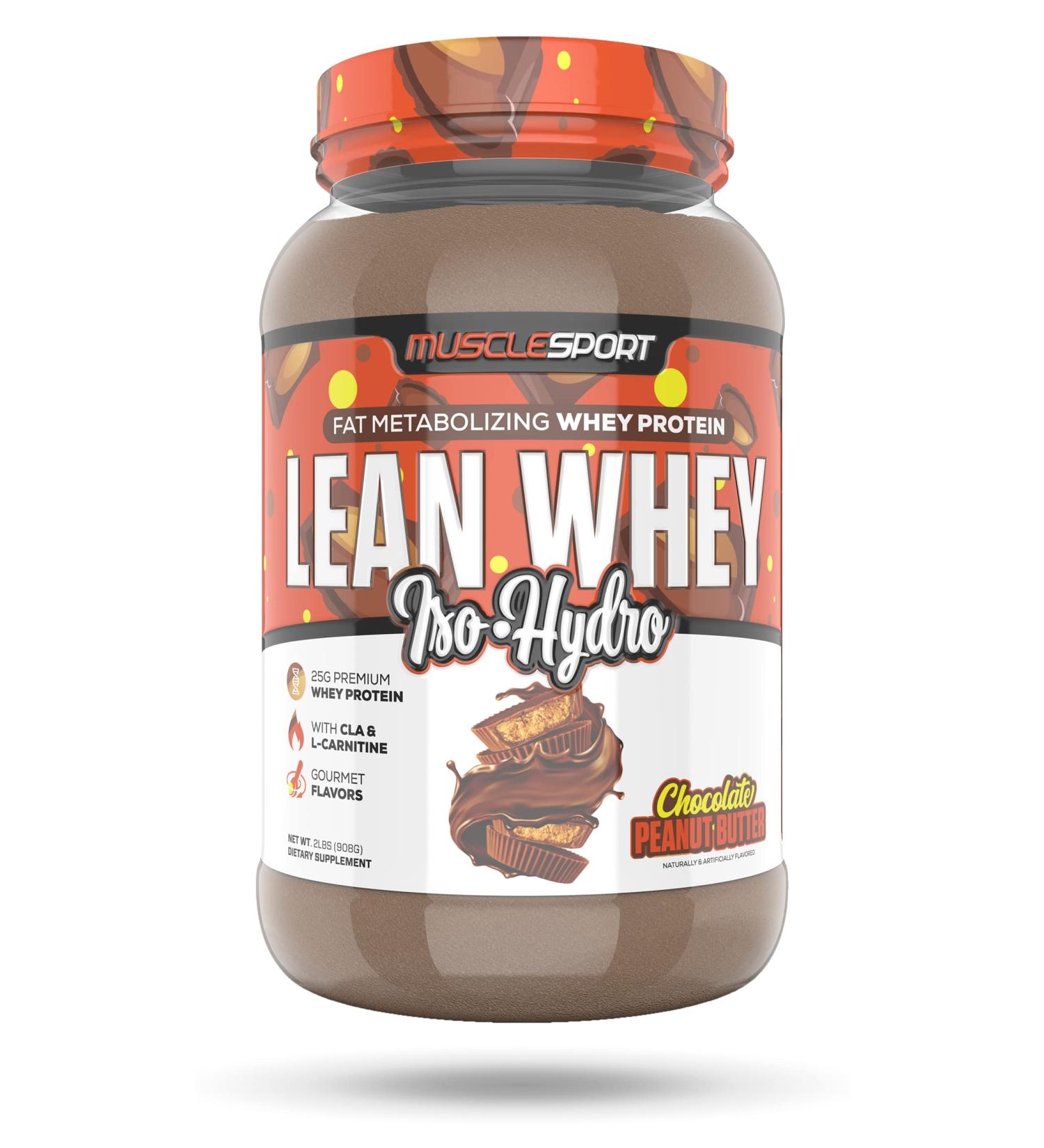 MucleSport Lean Whey Revolution Protein Powder - 25g Whey Protein Isolate - Low Cal, Carb, Fat - Chocolate Peanut Butter Flavor - 2LB Pack - Buy Online on GoSupps.com
