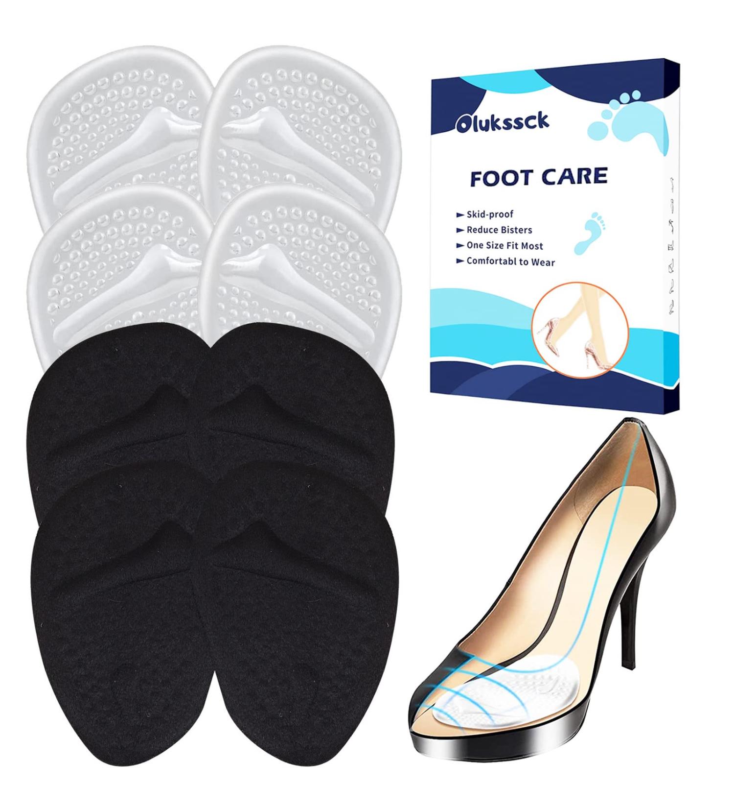 Olukssck 4 Pairs Metatarsal Pads for Women - Invisible Gel Foot Cushions Prevent Blisters - Suitable for All Shoes - Black + Transparent - Buy Online on GoSupps.com