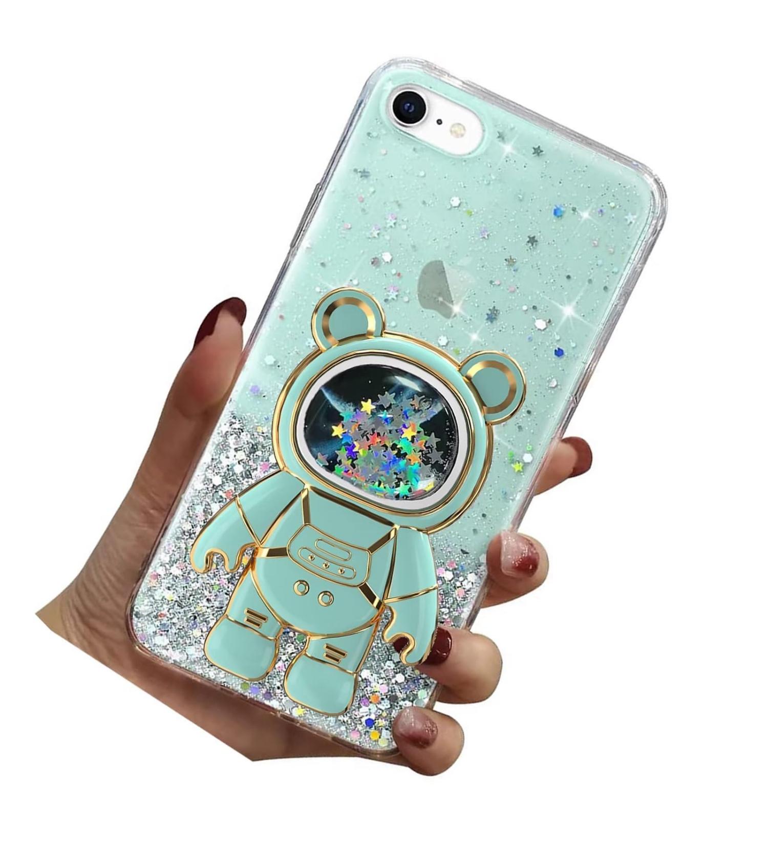 Rnrieyta Miagon Bear Astronaut Case for iPhone 6S Plus/6 Plus - Cute Glitter Quicksand Bumper with Kickstand - Green Protective Case - Buy Online on GoSupps.com