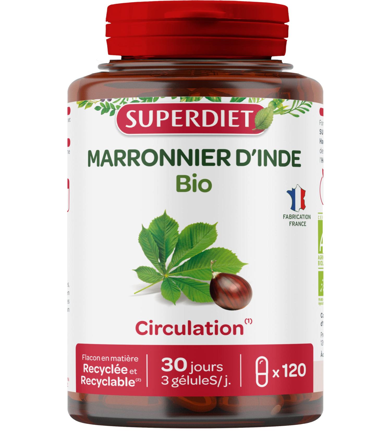 SUPERDIET - Organic horse chestnut - Circulation - Phytotherapy - Made in France - 120 capsules - Buy Online on GoSupps.com
