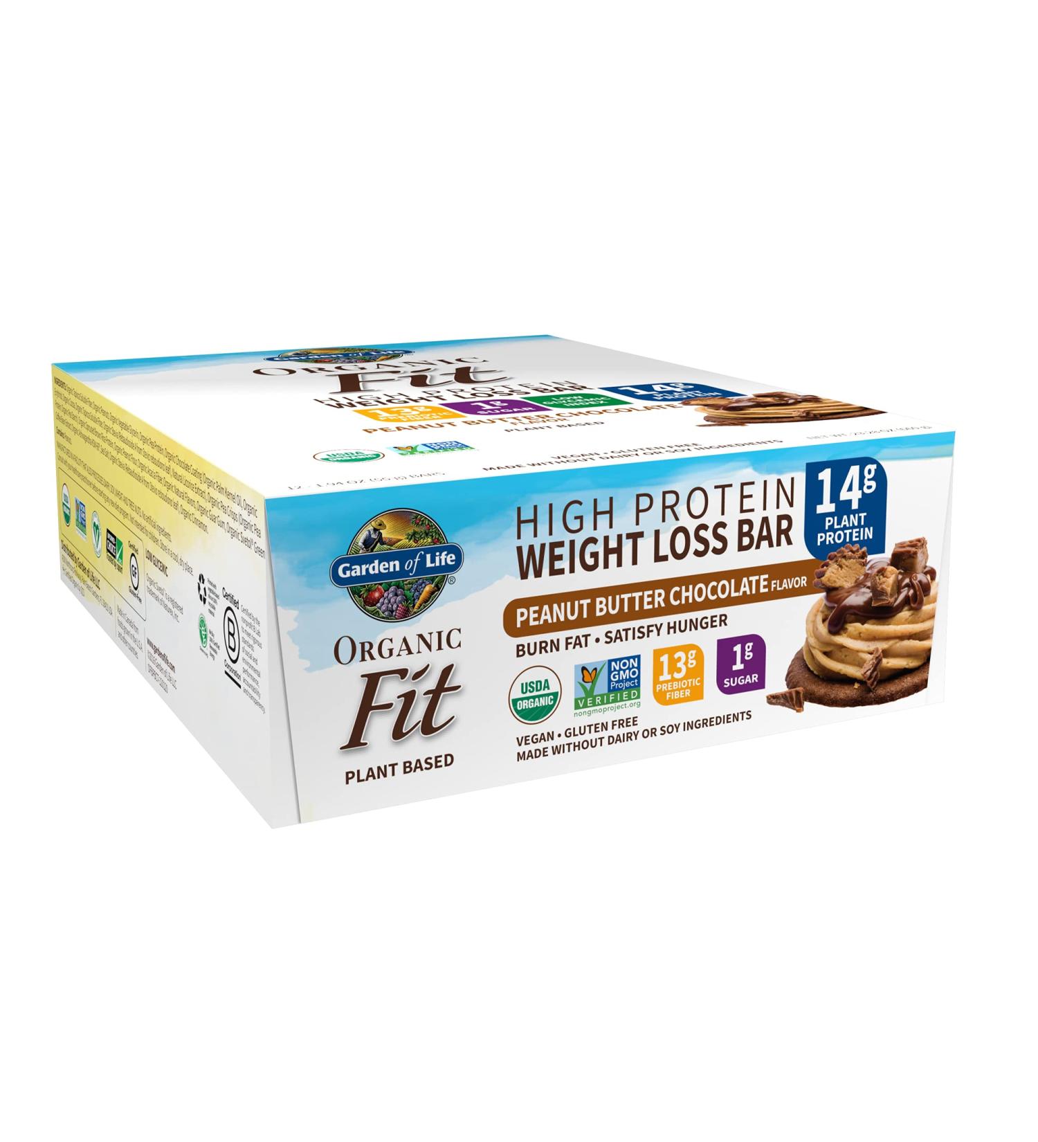 Garden of Life Organic Fit High Protein Weight Loss Bar - Peanut Butter Chocolate (12 Bars, 1.94 oz) - Buy Online on GoSupps.com