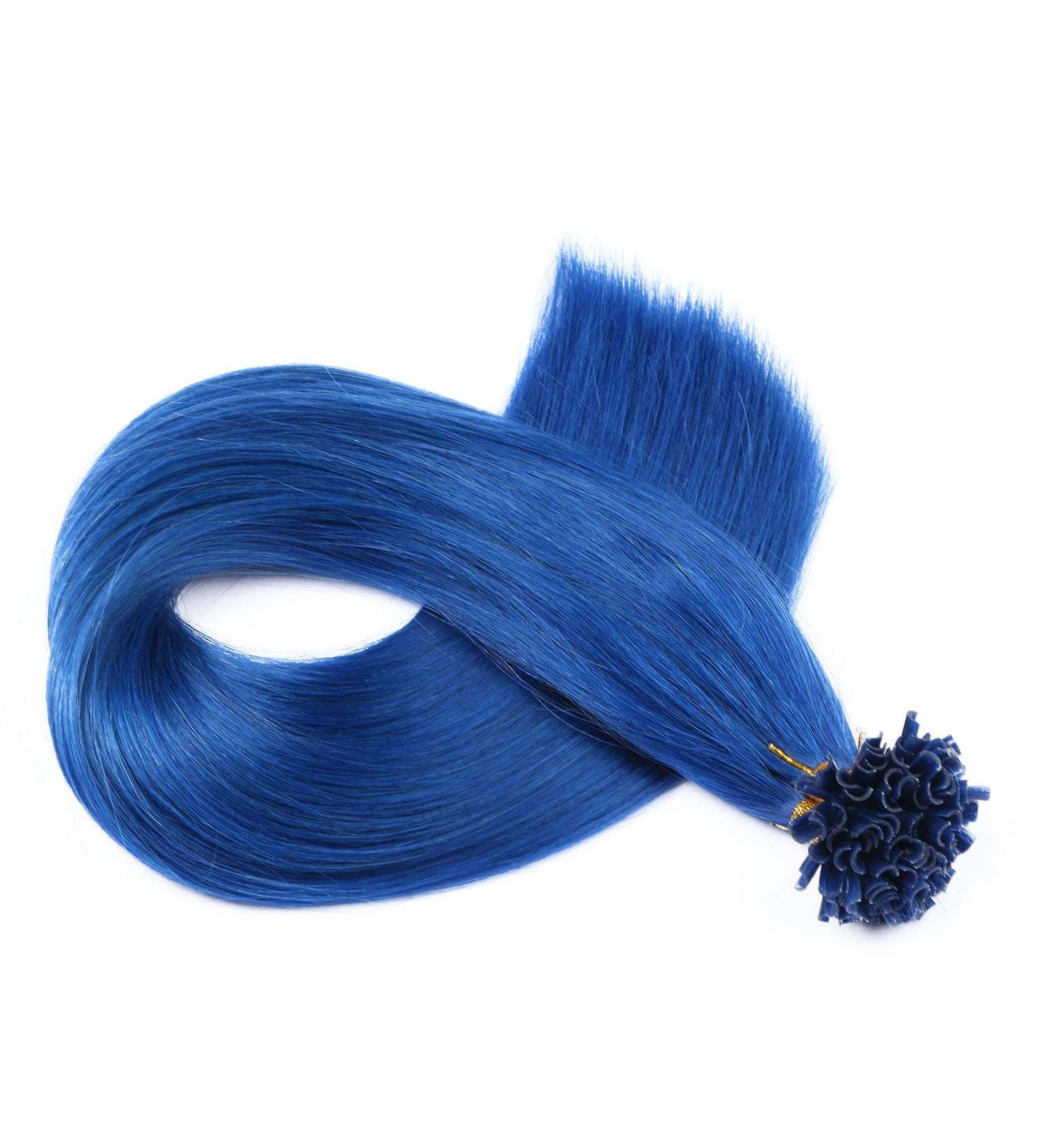 Keratin Bonding Blue Hair Extensions - 40cm 25 Strands 100% Remy Real Hair U-Tip - High Quality by Novon Hair - Buy Online on GoSupps.com