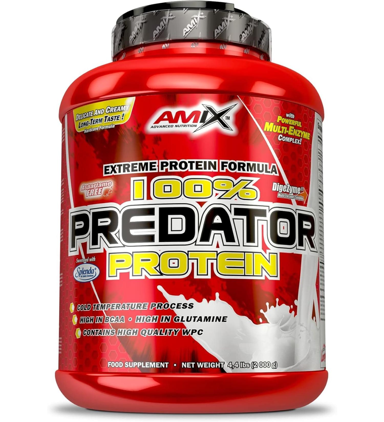 AMIX Predator Protein - Powder for Increasing Muscle Mass - Whey Protein with Digestive Enzymes Amino Acids BCAA and L-Glutamine - Aspartame Free - Chocolate Flavor - 2kg - Buy Online on GoSupps.com