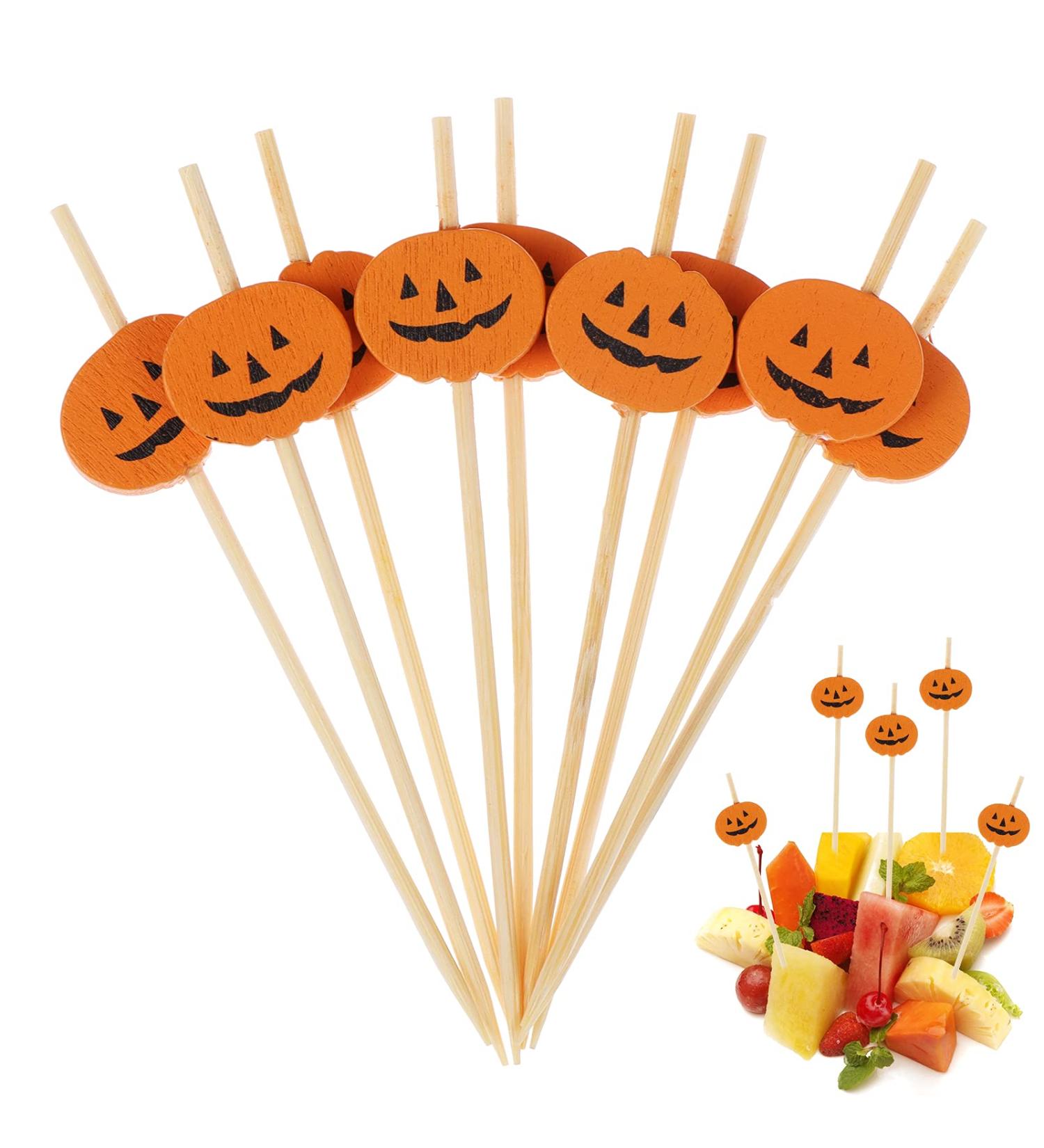 200 Pieces Halloween Pumpkin Cocktail Sticks Wooden Toothpick Pumpkin Ghost Fruit Picks Orange Cake Topper Mini Snack Picks 4.7 Inch Food Picks Appetizer Picks for Party Mini Cake Decorations - Buy Online on GoSupps.com