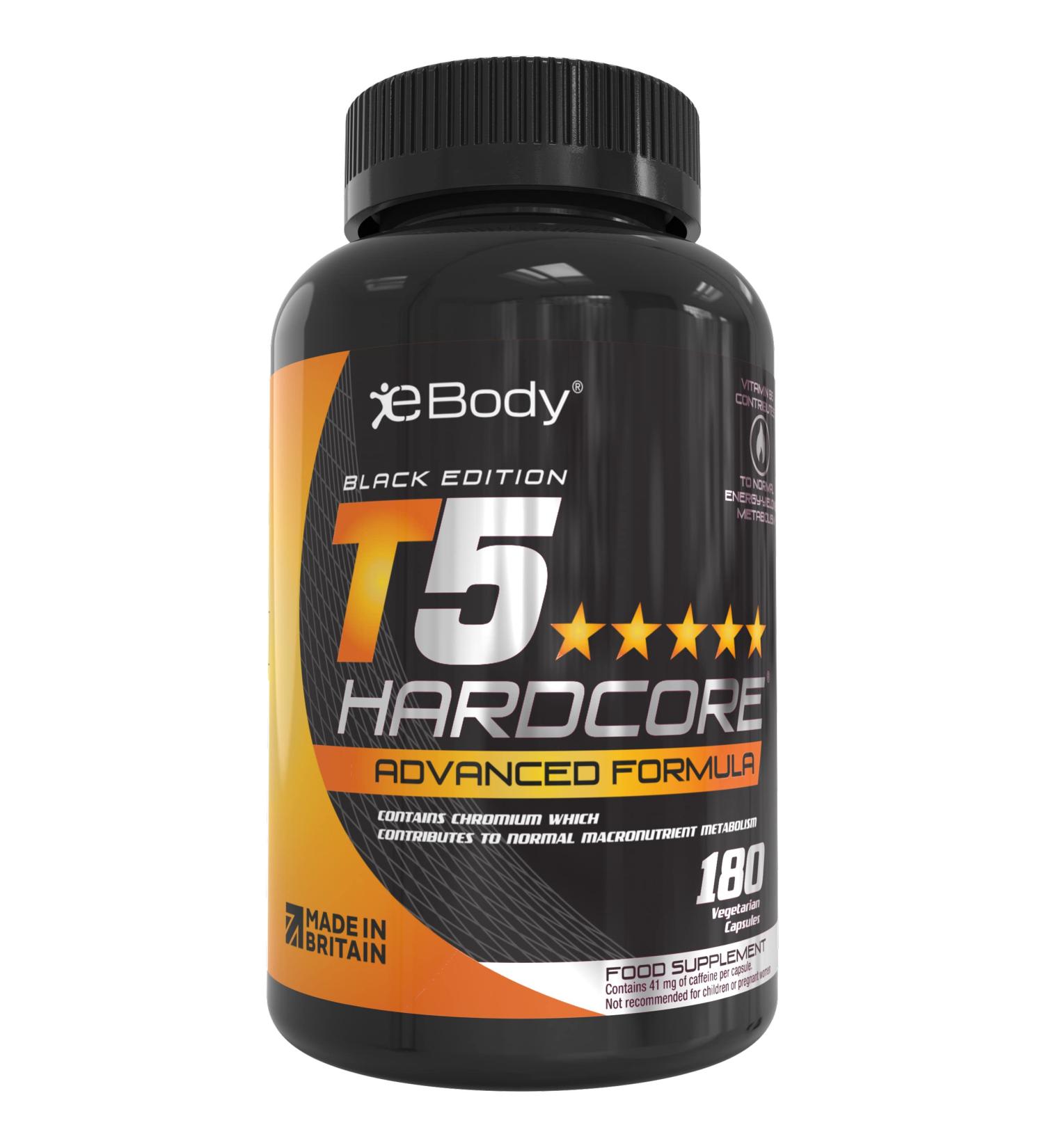 T5 Hardcore Fat Burners | Men & Women | L-Tyrosine, Chromium, Vitamin B6 & Botanical Extracts | 180 Vegetarian Capsules | UK Made - Buy Online on GoSupps.com