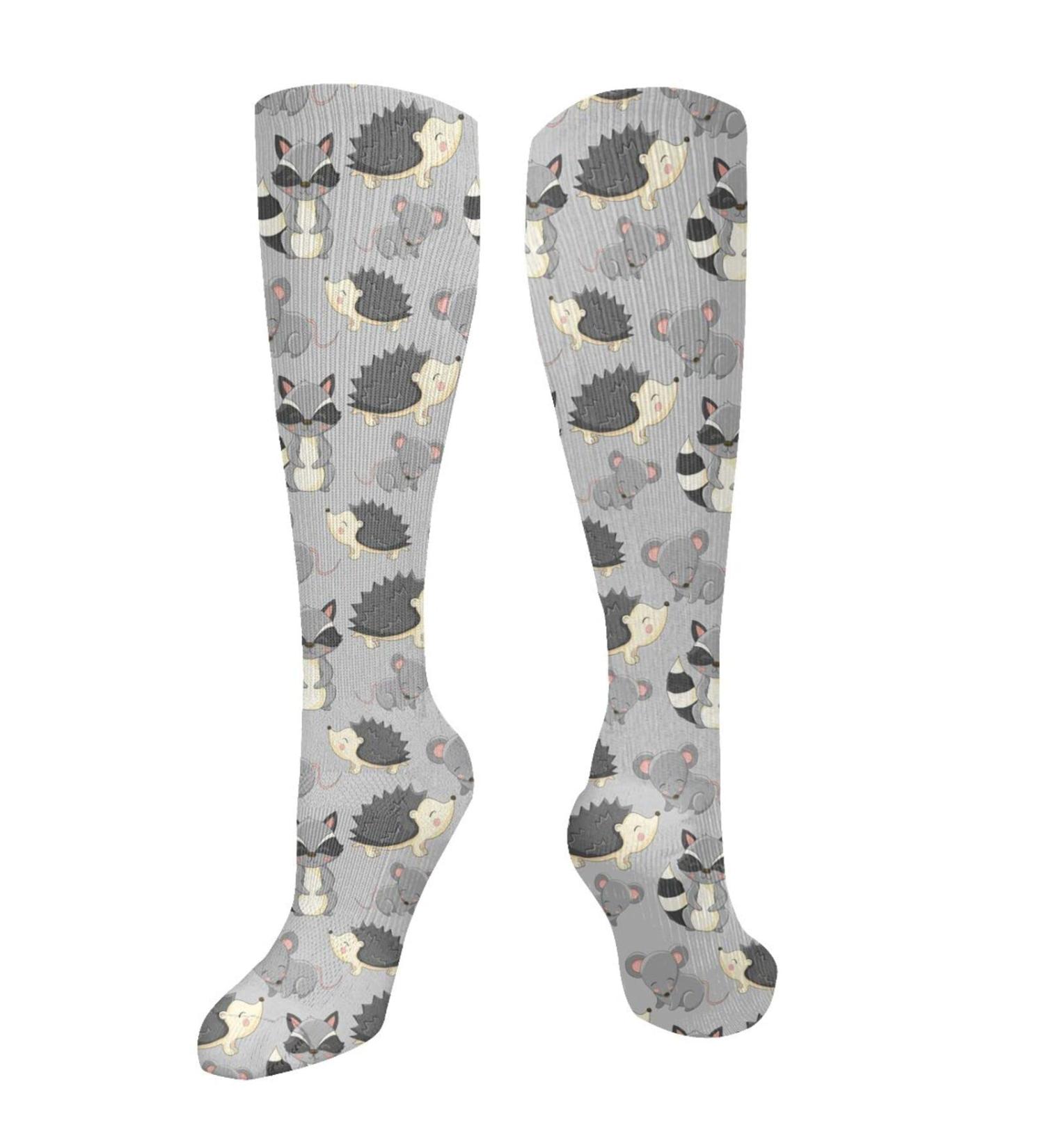Gray Hedgehog Raccoon Compression Socks for Men & Women | 15-20 mmHg Support for Running & Cycling | International Shipping - Buy Online on GoSupps.com