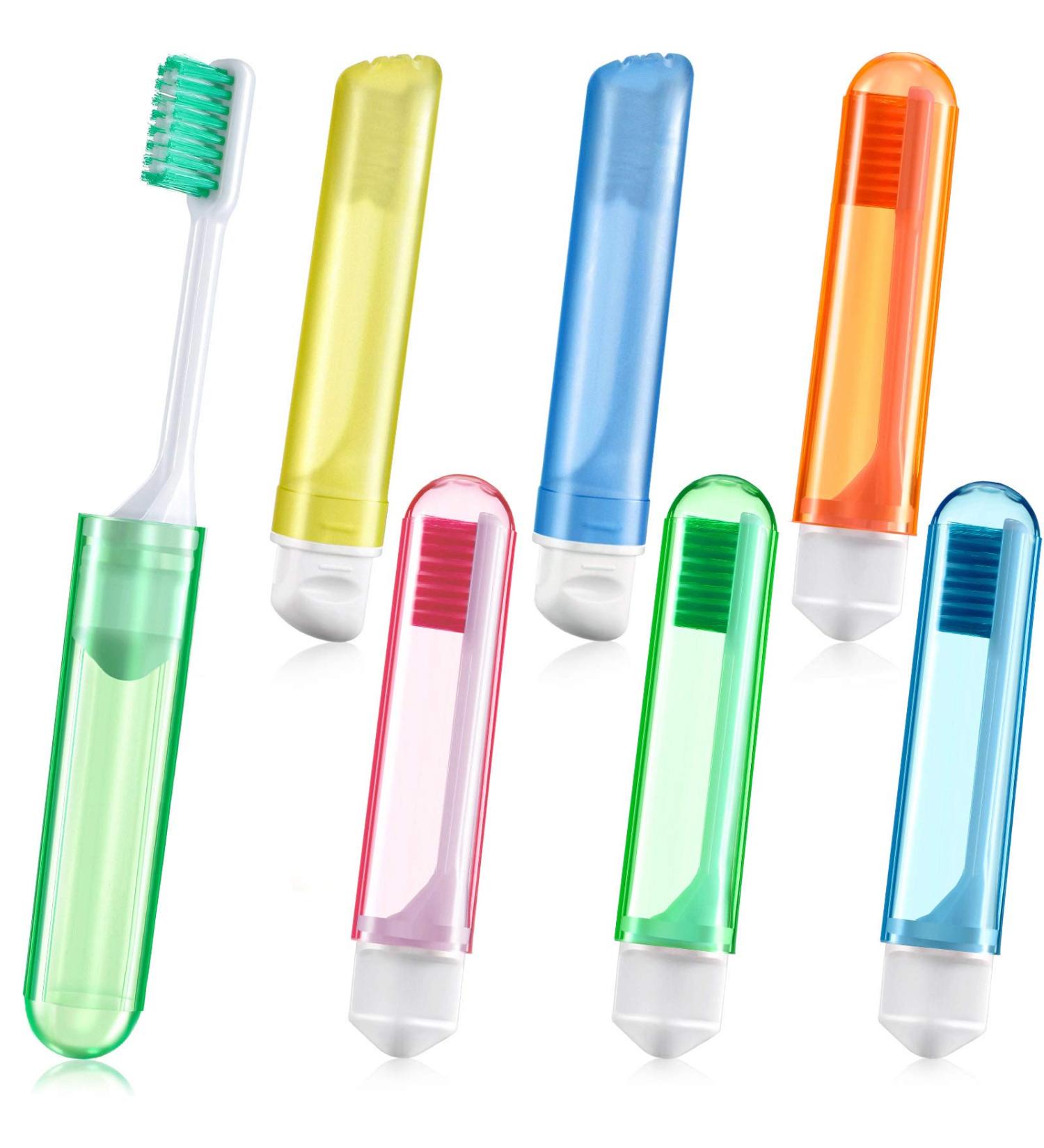 6-Piece Mini Travel Toothbrush Kit with Folding Design and Toothbrush Box for Travel, Camping, School, Home, Business Trip - Yellow/Blue - Buy Online on GoSupps.com