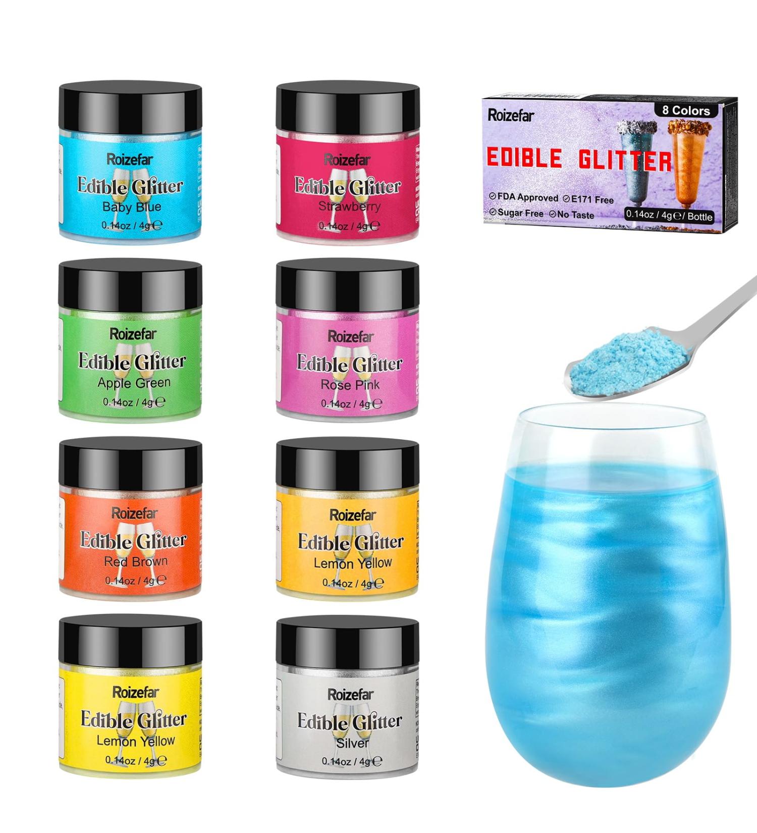 RoizeFar Edible Glitter Set - 8 Colors Tasteless Powder for Cakes & Drinks | Perfect for Easter Christmas Oktoberfest & Cocktails - Buy Online on GoSupps.com