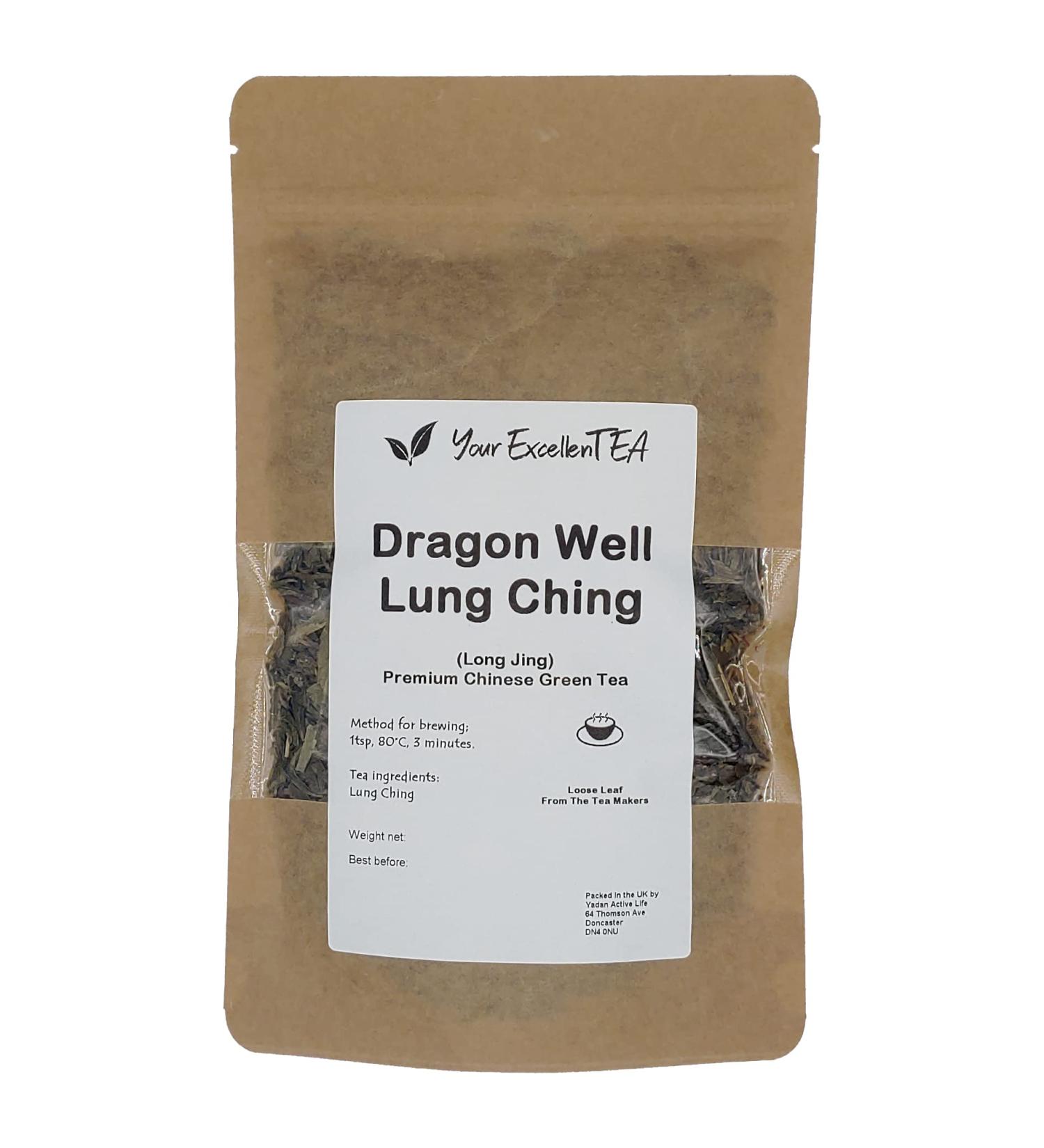 Lung Ching Tea Imperial Dragon Well (Long Jing) Premium Chinese Green Tea Loose Leaf 100g - Buy Online on GoSupps.com