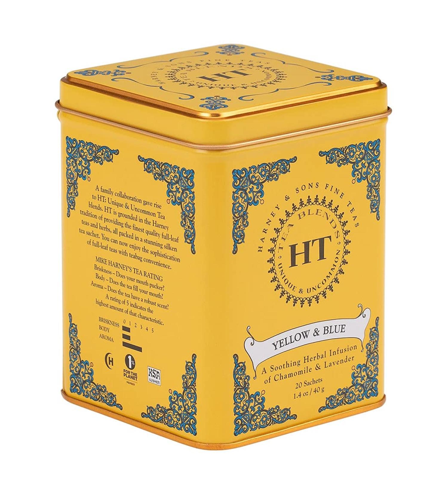 Harney & Sons HT Tea Blend Yellow & Blue Chamomile and Lavender Caffeine Free 20 Sachets 1.4 oz (40 g)