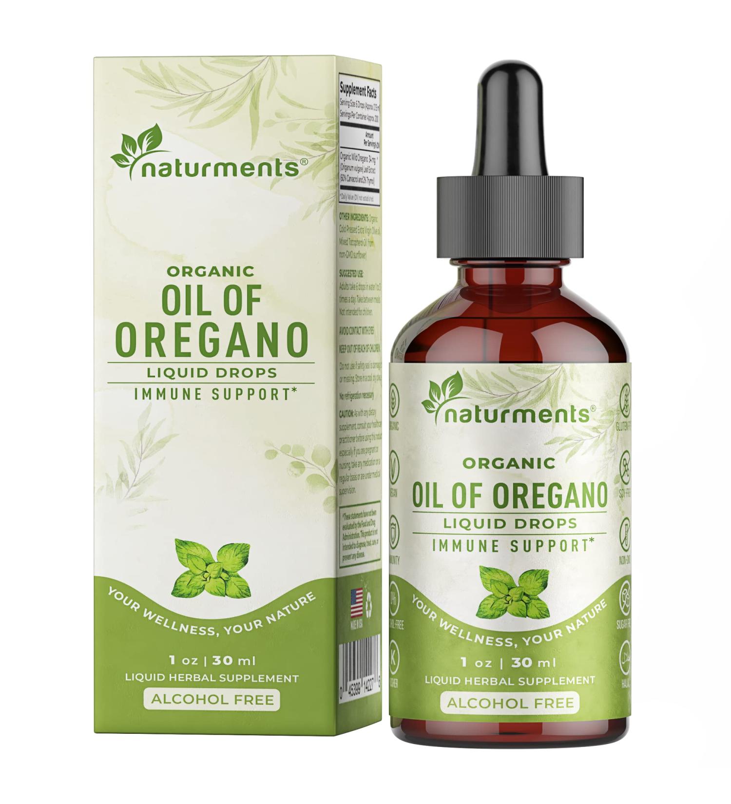 Naturments Oregano Oil Drops for Immune Support & Gut Health. Vegan, Non-GMO, Sugar Free & Gluten Free Organic Wild Mediterranean Oregano Oil with Organic Extra Virgin Olive Oil - 1 Fl Oz 30 Ml - Buy Online on GoSupps.com