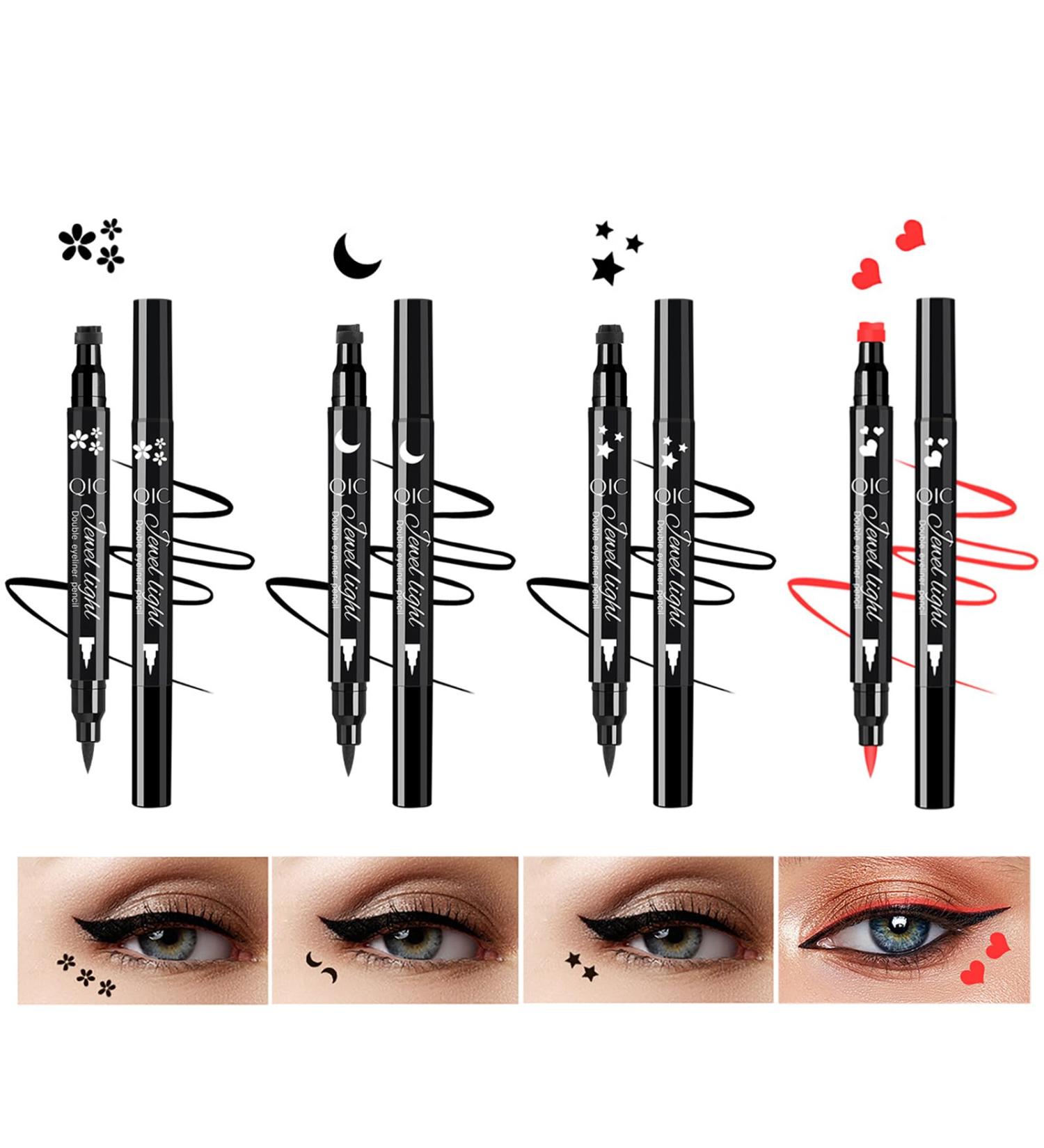 CHSEEO 4 Pcs 2 Heads Liquid Eyeliner Set Eyeliner Stamp 24 Hr Wing Cat Eye Coloful Eyeliner Waterproof Smudge Proof Longwearing Quick Drying Eyeliner Pencil - Star Moon Heart Beginners Makeup Gift - Buy Online on GoSupps.com