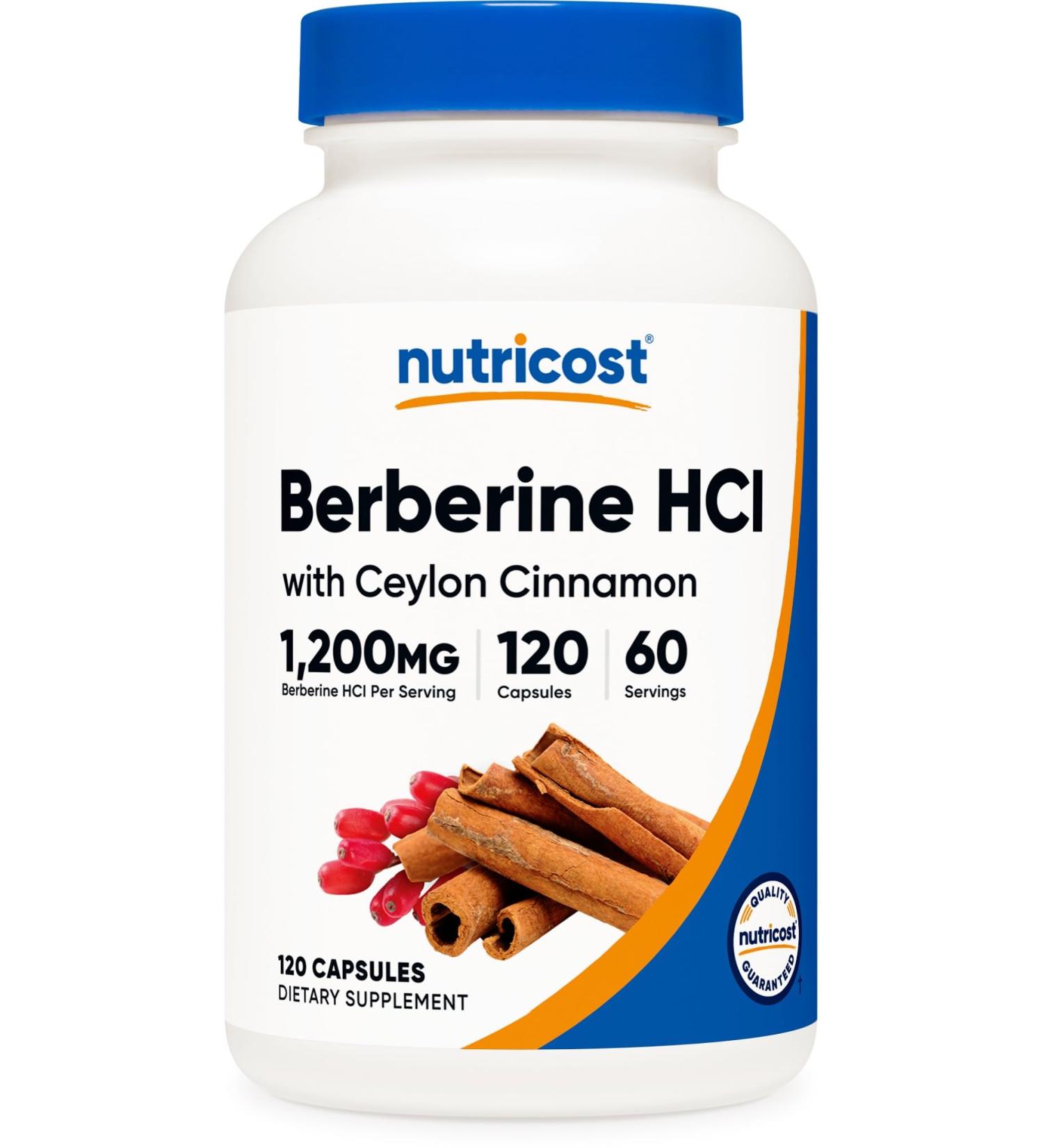 Nutricost Berberine HCl with Ceylon Cinnamon Capsules (120 Capsules 60 Servings) - Non-GMO Animal-Free Product 120 Count (Pack of 1) - Buy Online on GoSupps.com