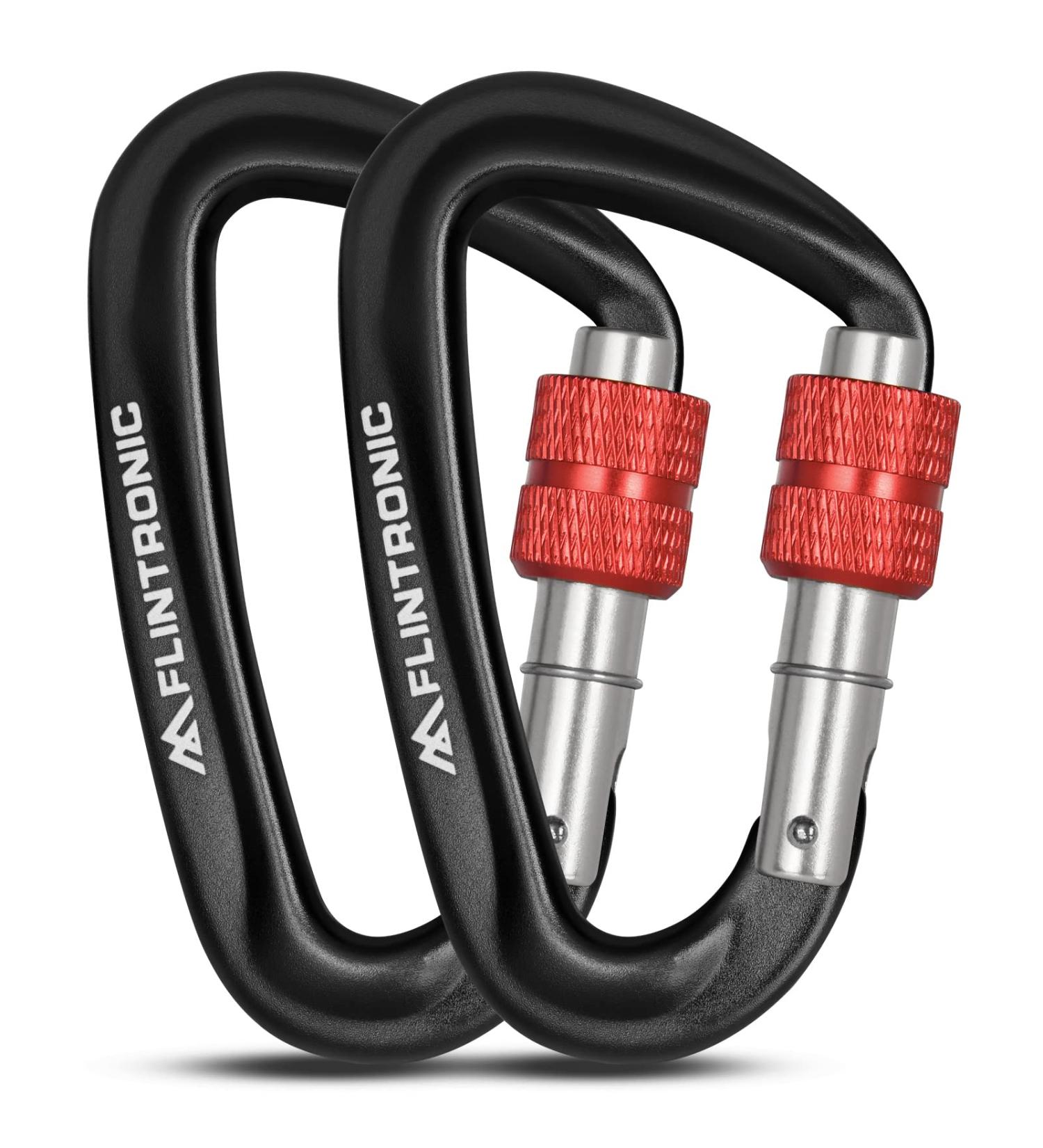 Flintronic Twist Lock Aluminum Carabiner Hook - 12KN Black - Ideal for Hammocks Swings Camping & Fishing - Durable Outdoor Equipment - Buy Online on GoSupps.com