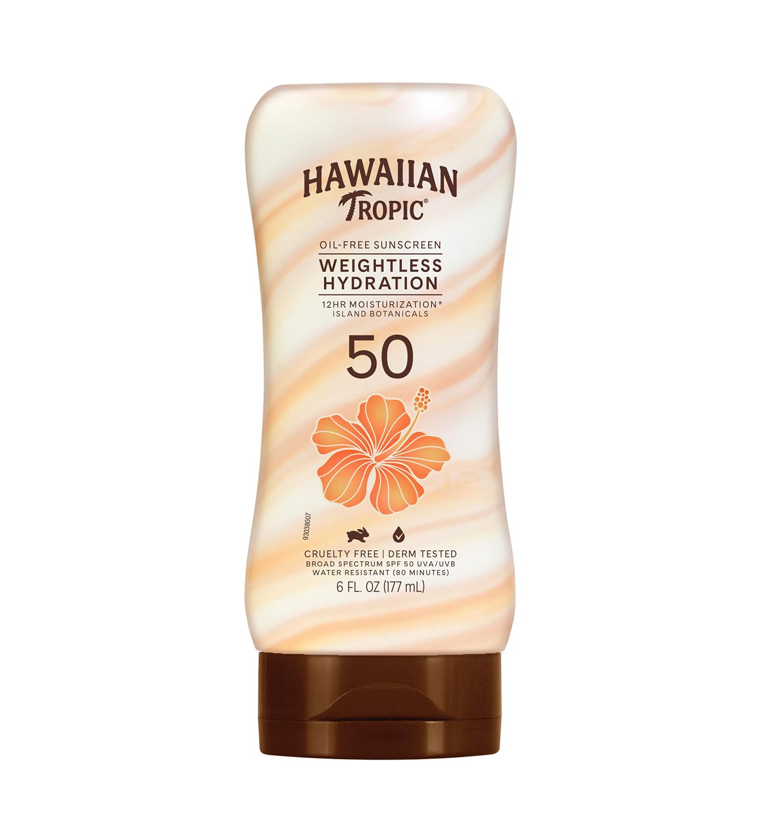 Hawaiian Tropic Weightless Hydration Lotion Sunscreen SPF 50 6oz | Oil-Free & Oxybenzone-Free Body Sunscreen - Buy Online on GoSupps.com