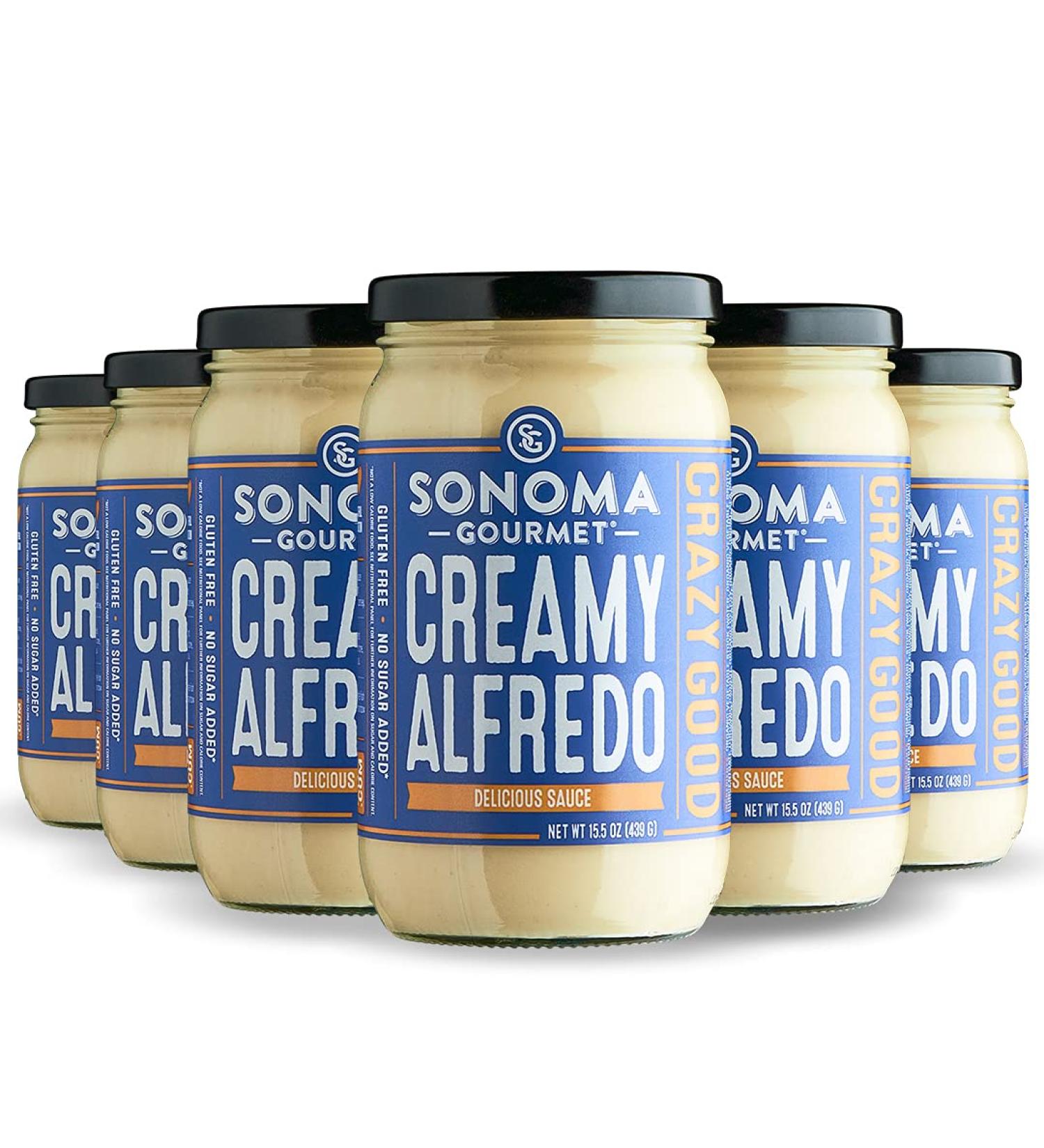 Sonoma Gourmet Creamy Alfredo Pasta Sauce - Gluten-Free, No Sugar Added, Real Cream - 15.5oz Jars (Pack of 6) - Buy Online on GoSupps.com