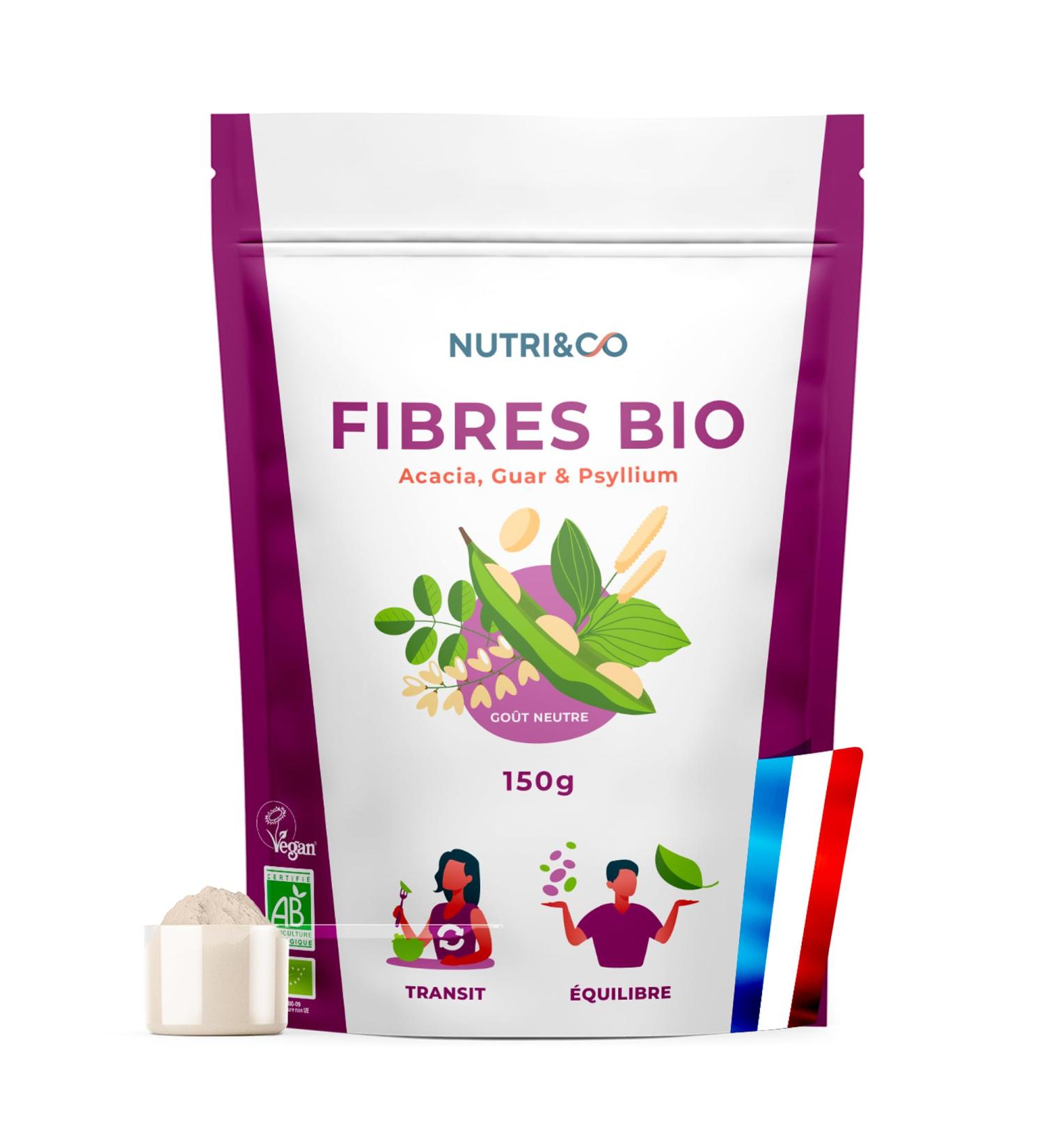 NUTRI & CO Organic Fibers - 100% Natural Laxative Relieves Constipation - Balance Intestinal Flora - Transit Detox Colon - Recipe eBook - 150g of Vegetable Powder - Made in France - Buy Online on GoSupps.com