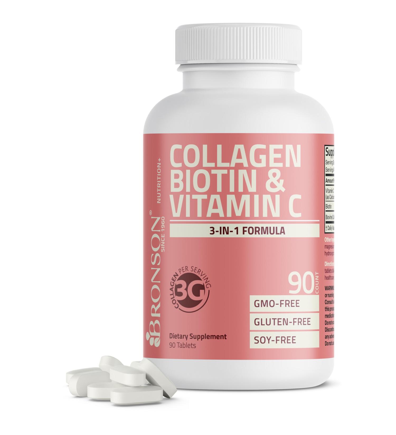 Bronson Collagen Peptides 3000mg (per Serving) with Biotin & Vitamin C - for Hair, Skin & Nails Support, Non-GMO, 90 Tablets 90 Count (Pack of 1) - Buy Online on GoSupps.com