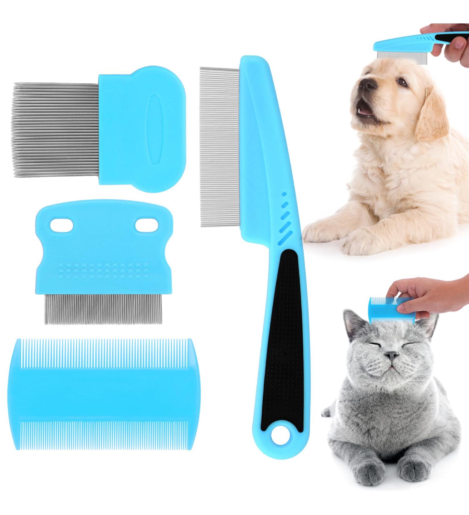 Cobee Dog Flea & Lice Comb Set - 4-Piece Light Blue Pet Care Tools for Dogs & Cats - Tear Stain Remover & Fine Tooth Combs - Buy Online on GoSupps.com