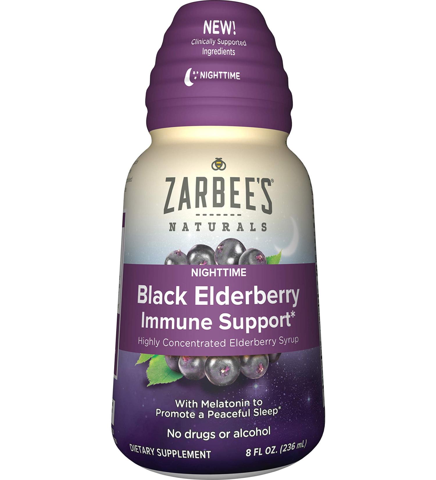 Zarbee's Nighttime Black Elderberry Immune Support - 8 fl oz | Sleep & Wellness Supplement - Buy Online on GoSupps.com