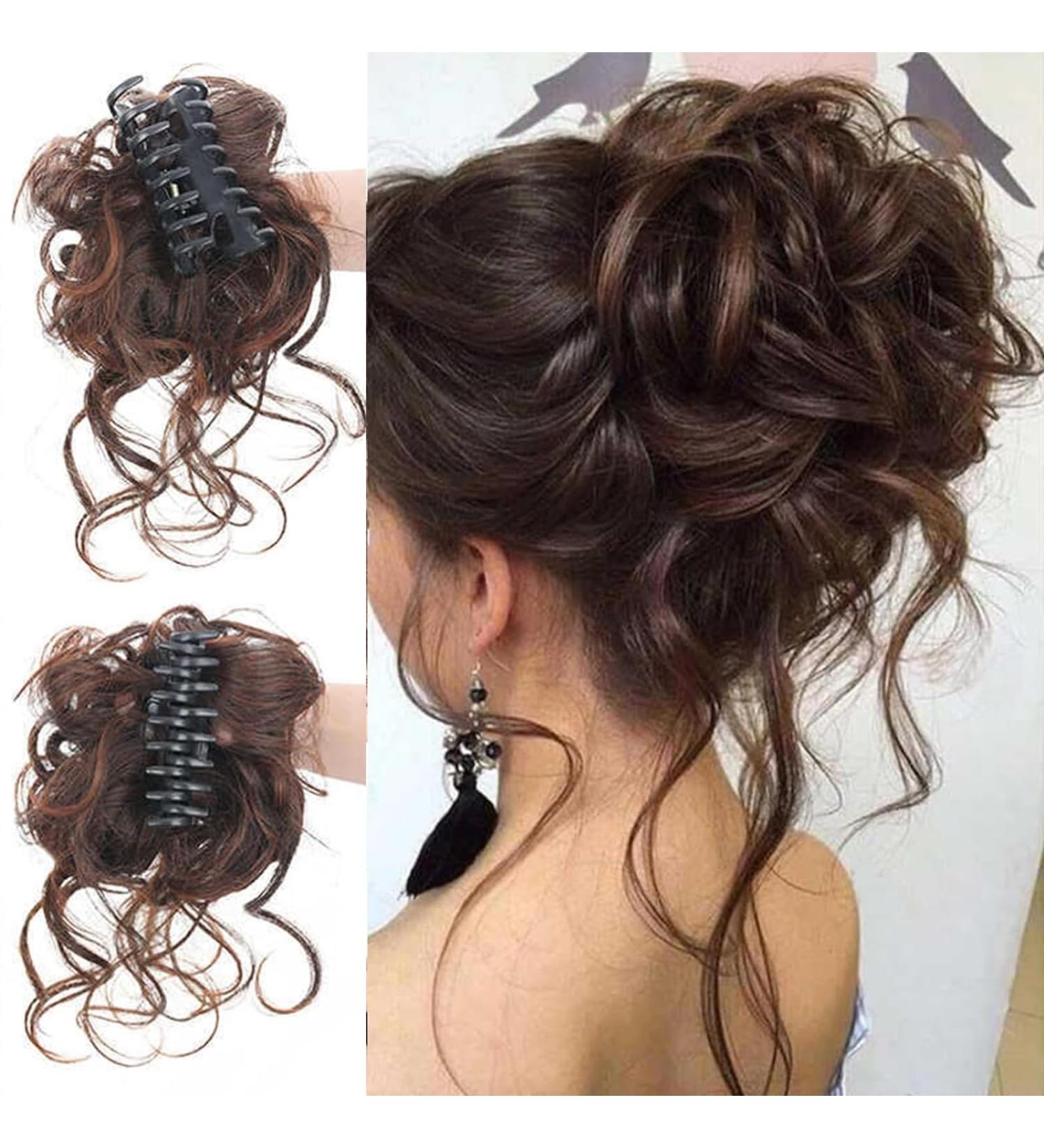 Xumann Real Hair Messy Bun Claw Clip Scrunchie - Light Brown - Buy Online on GoSupps.com