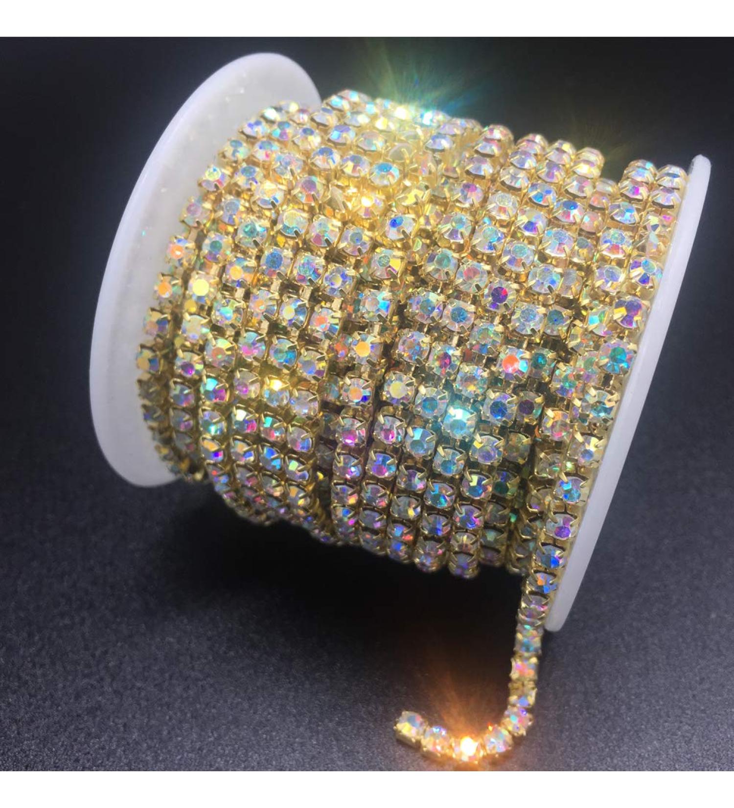 Dowarm 10 Yards Rhinestone Chain Roll - Gold AB SS6 2MM Crystal Claw Cup Chain Trim | Sew on Crystal Rhinestone Chain for DIY Projects - Buy Online on GoSupps.com