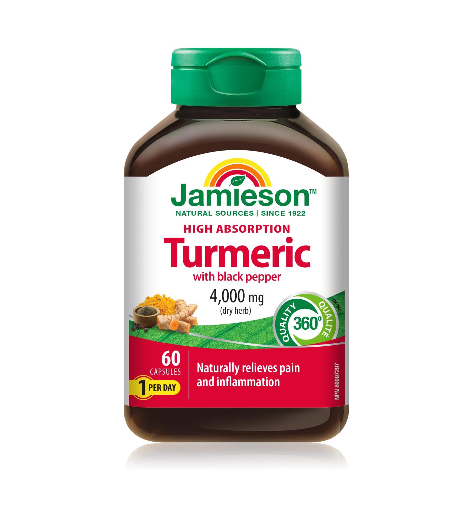 Jamieson High Absorption Curcumin Turmeric with Black Pepper 4 000 mg (raw herb) 60 Capsules - Buy Online on GoSupps.com