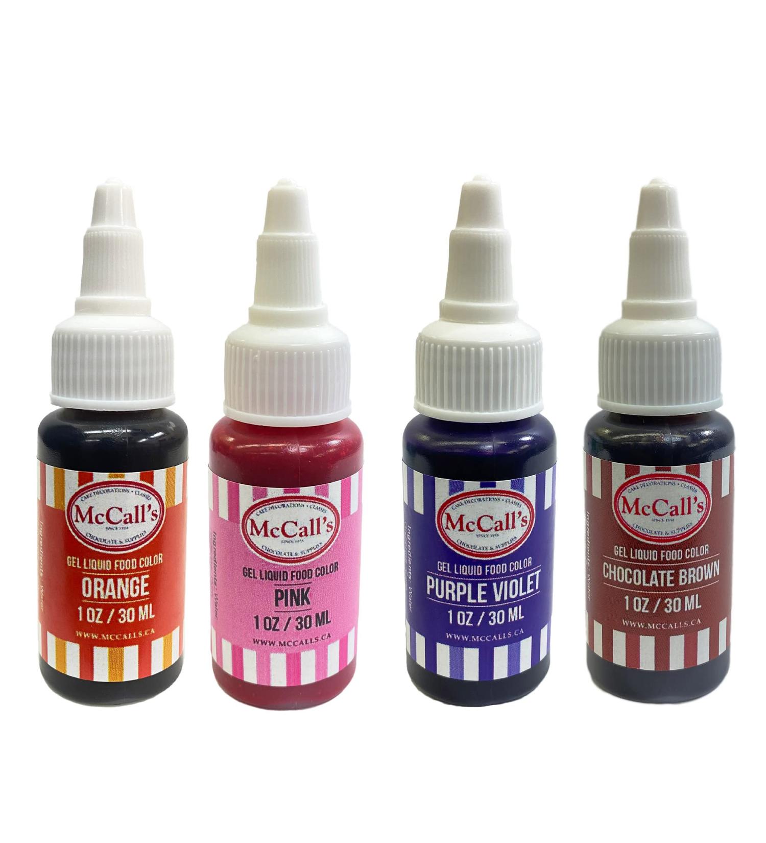 McCall's Liquid Gel Food Colour Kit - 1 oz Orange Pink Purple Brown