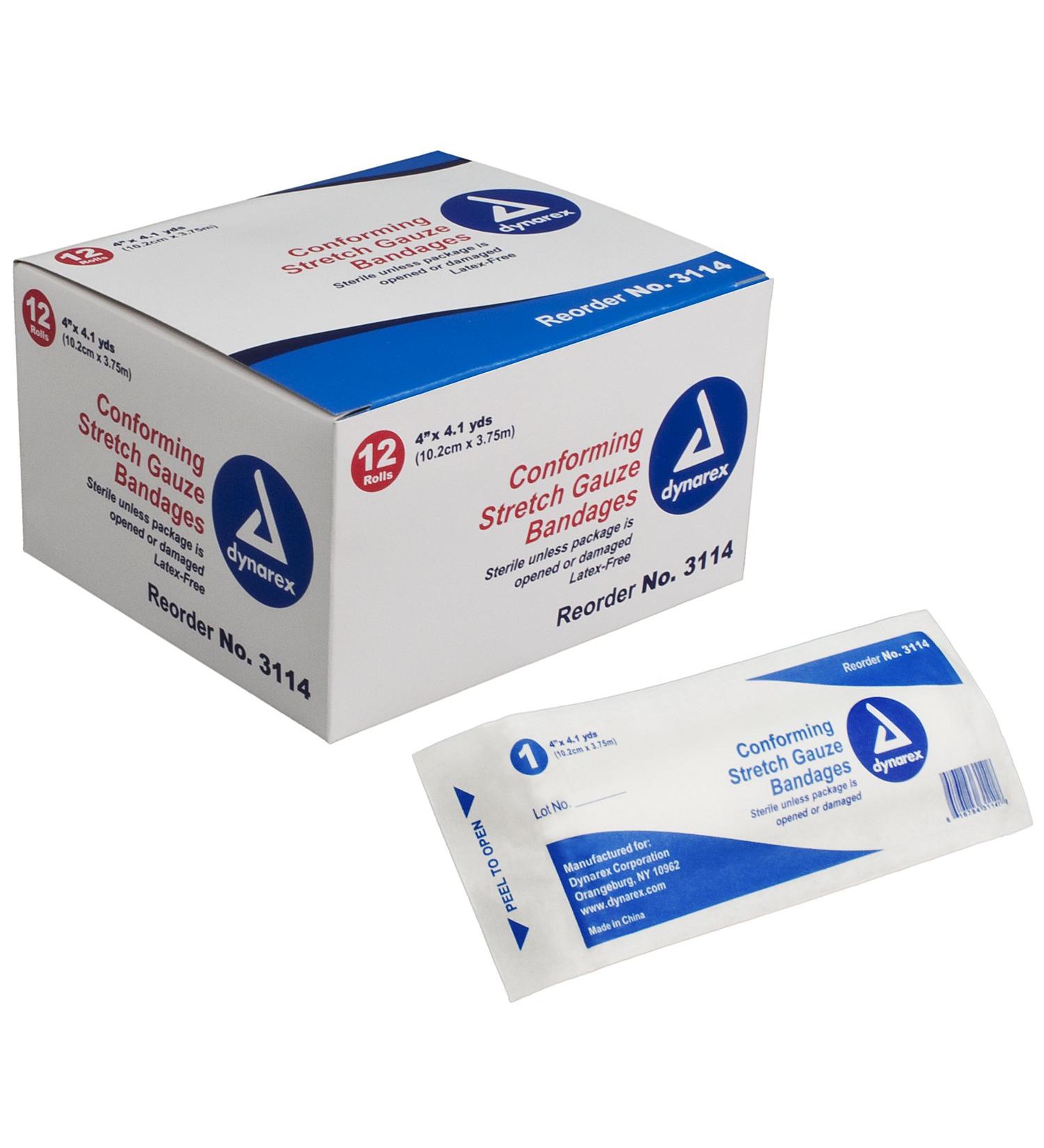 Dynarex Stretch Gauze Bandage Roll Sterile 4 Inch 8 Count