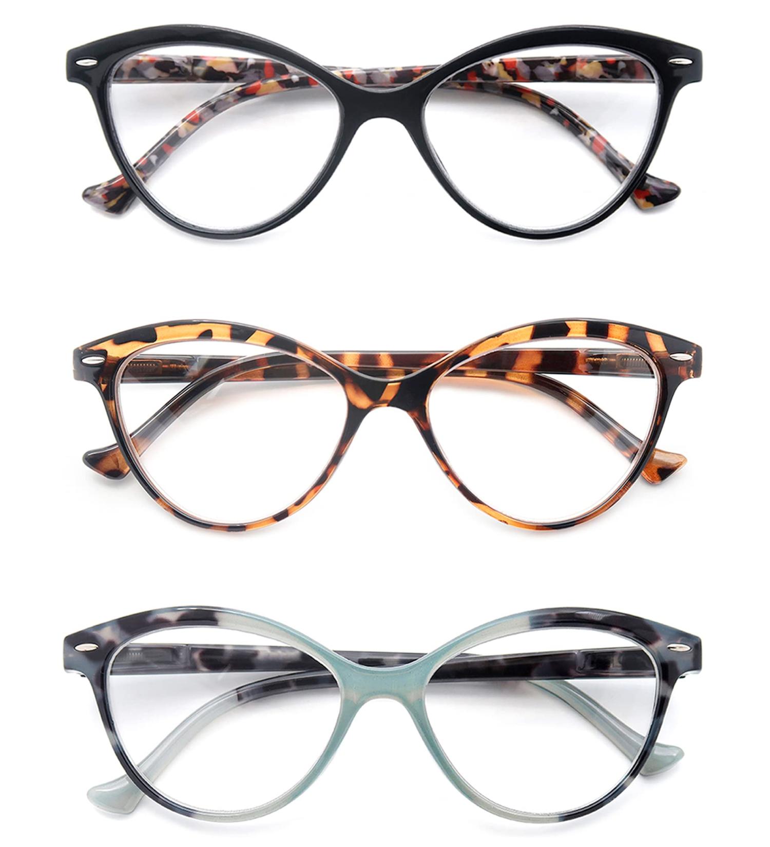 MODFANS Set of 3 Reading Glasses for Women - High Quality Cat Eye +2.00 - Comfortable and Stylish Reading Aid - Buy Online on GoSupps.com