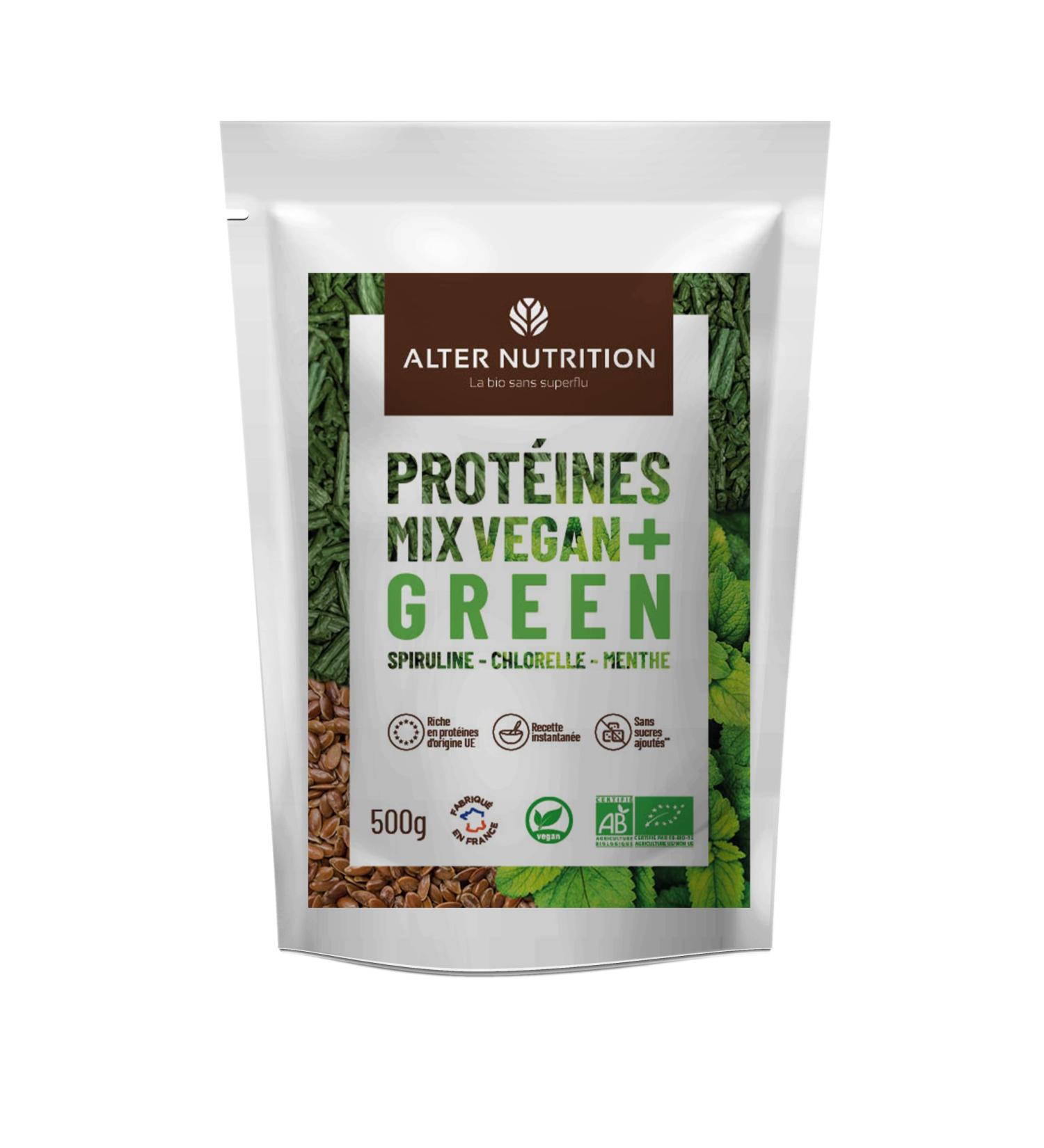 Alter Nutrition - Vegan Bio Green Mix Protein - Blend Of 4 Vegetable Proteins - Superfoods (Spirulina Chlorella Mint) - Made In France - 500g And 1kg (1kg) - Buy Online on GoSupps.com