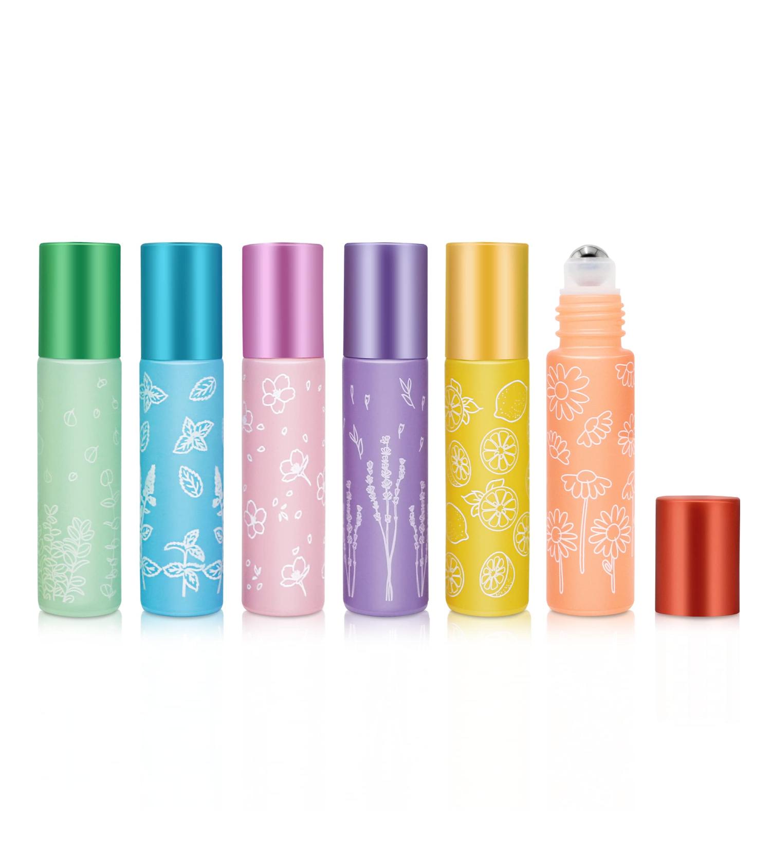 10ml Gemice Essential Oil Roller Bottles - 6 Pack with Stainless Steel Balls, Opener, Dropper - Portable Refillable Clear Perfume Sample Bottles - Buy Online on GoSupps.com