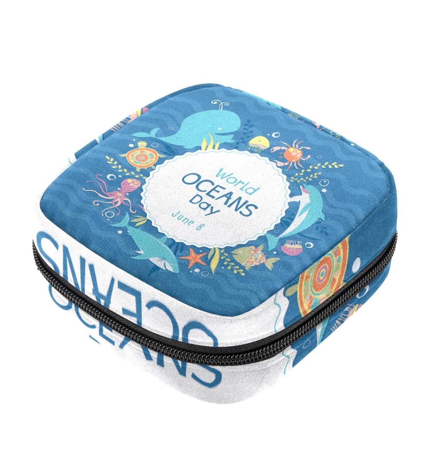 Ocean Animals Menstrual Cup Pouch - Large Sanitary Napkin Storage Bag - Buy Online on GoSupps.com