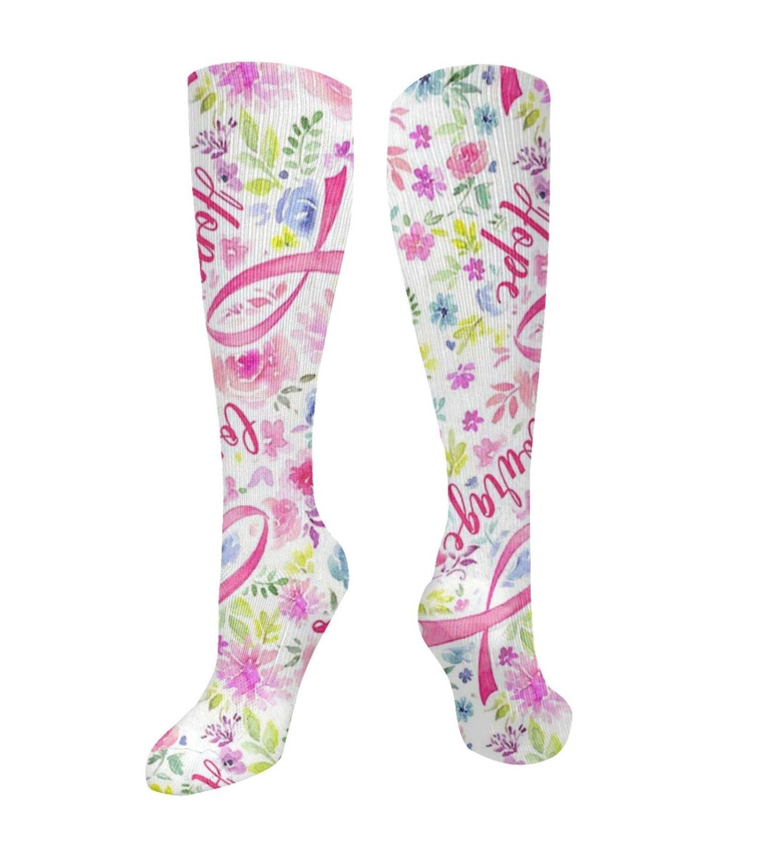 Breast Cancer Ribbons Compression Socks 15-20 mmHg for Men & Women | Love Hope Faith | Perfect for Running & Cycling - Buy Online on GoSupps.com
