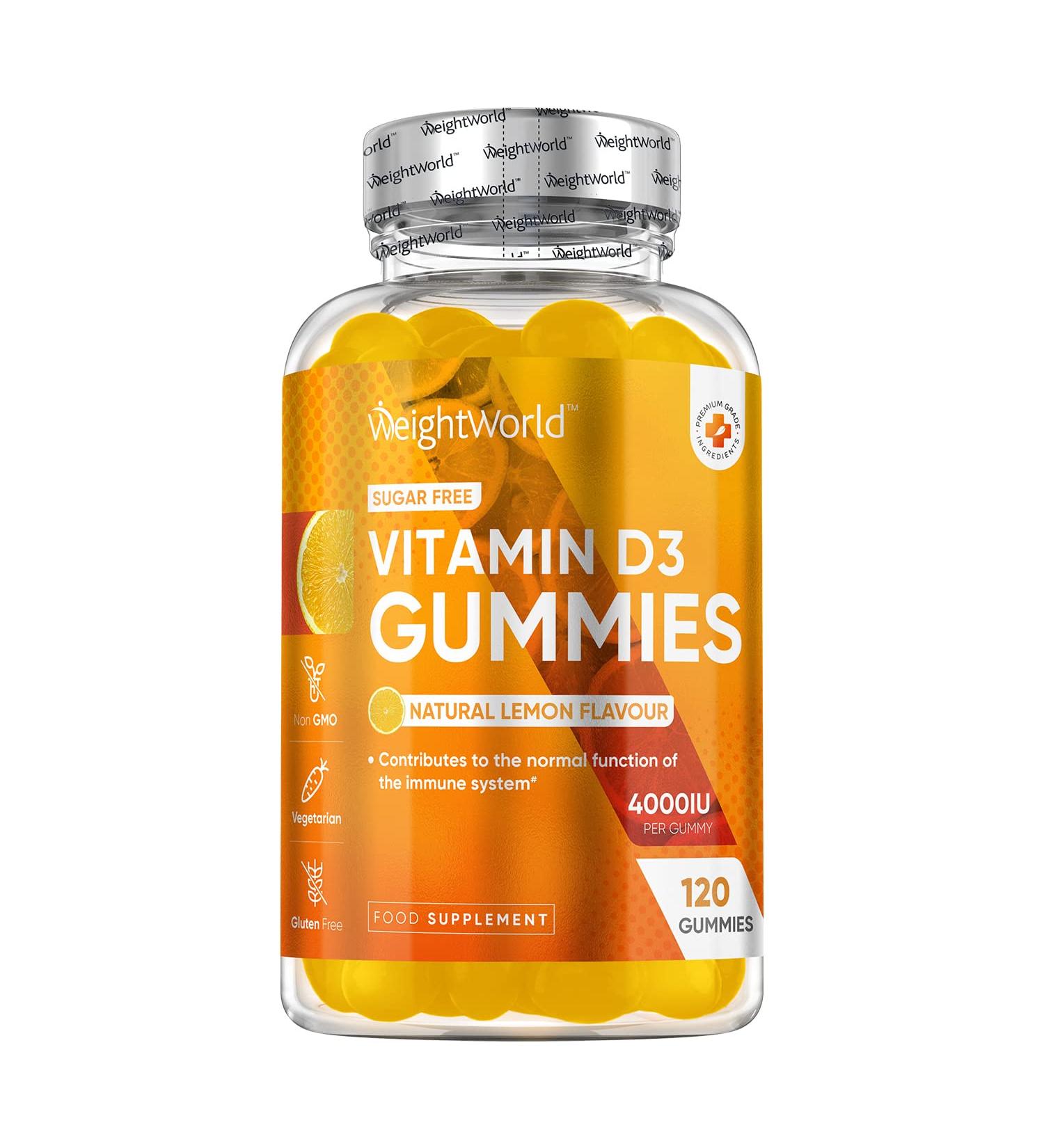 Vitamin D Gummies Adults 4000IU - Sugar-Free, Natural Lemon Flavour - 4 Months Supply - 120 Chewable Vitamin D3 Gummies - Vegetarian Friendly - High Strength Supplement - GMO & Gluten Free - Buy Online on GoSupps.com