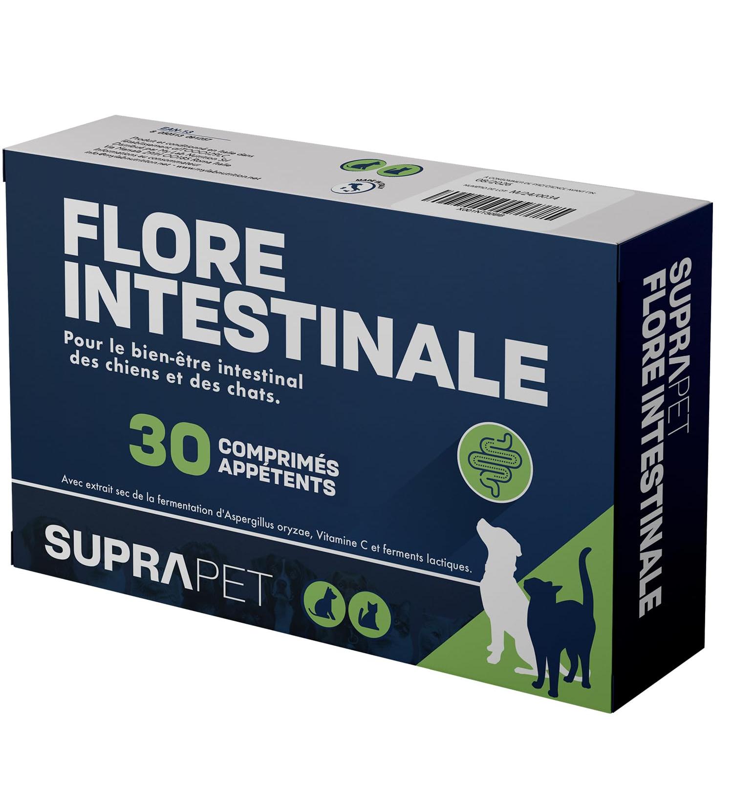 Suprapet Intestinal Flora Dogs and Cats 30 tablets - Natural complementary food with lactic ferments probiotics Vitamin C for the intestine bacterial flora and immune defenses - Buy Online on GoSupps.com