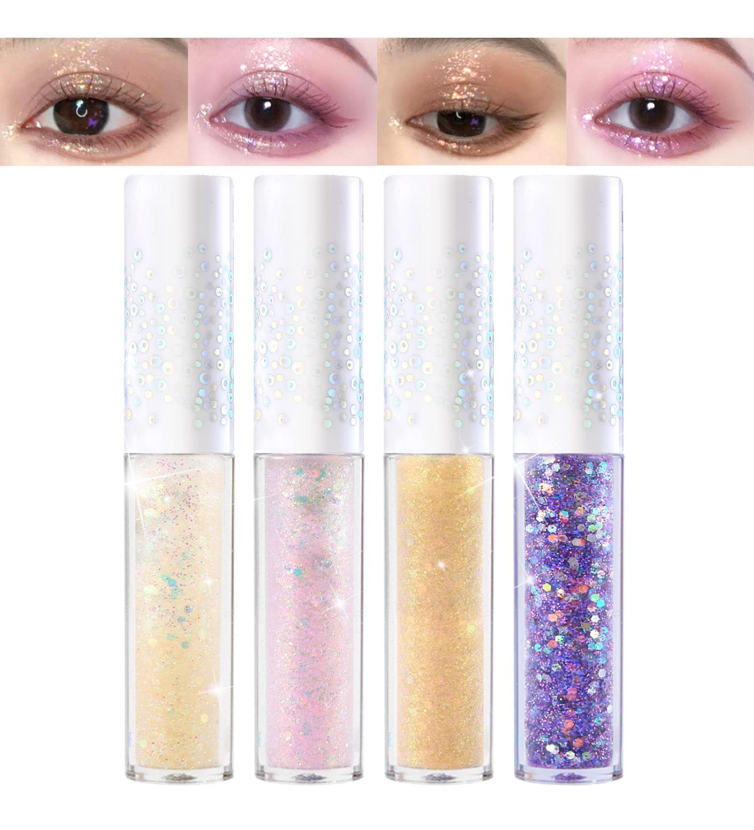 Erinde Liquid Glitter Eyeshadow Set - 4PCS | Pigmented, Long Lasting, Quick Drying | Korean Eye Makeup with Under Eye Shadow Bling | Easy to Apply & Loose Glitter Glue included - Buy Online on GoSupps.com