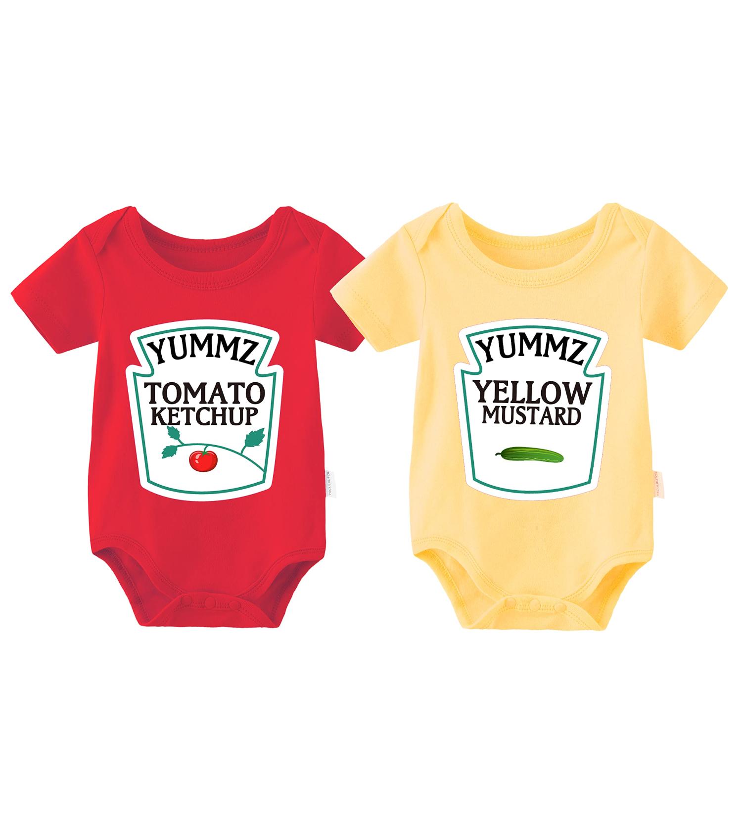 Culbutomind Baby Twins Bodysuit Ketchup Mustard Romper | Unisex Infant Jumpsuit Red | 9-12 Months - Buy Online on GoSupps.com