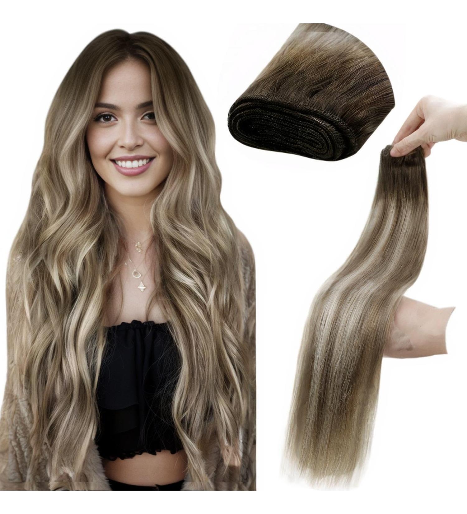 LAAVOO Weave Weft Real Hair Extensions - Balayage Blond Dark Brown Light Brown 45cm Tress Extensions for Sewing - 100g #3/8/24 - Buy Online on GoSupps.com