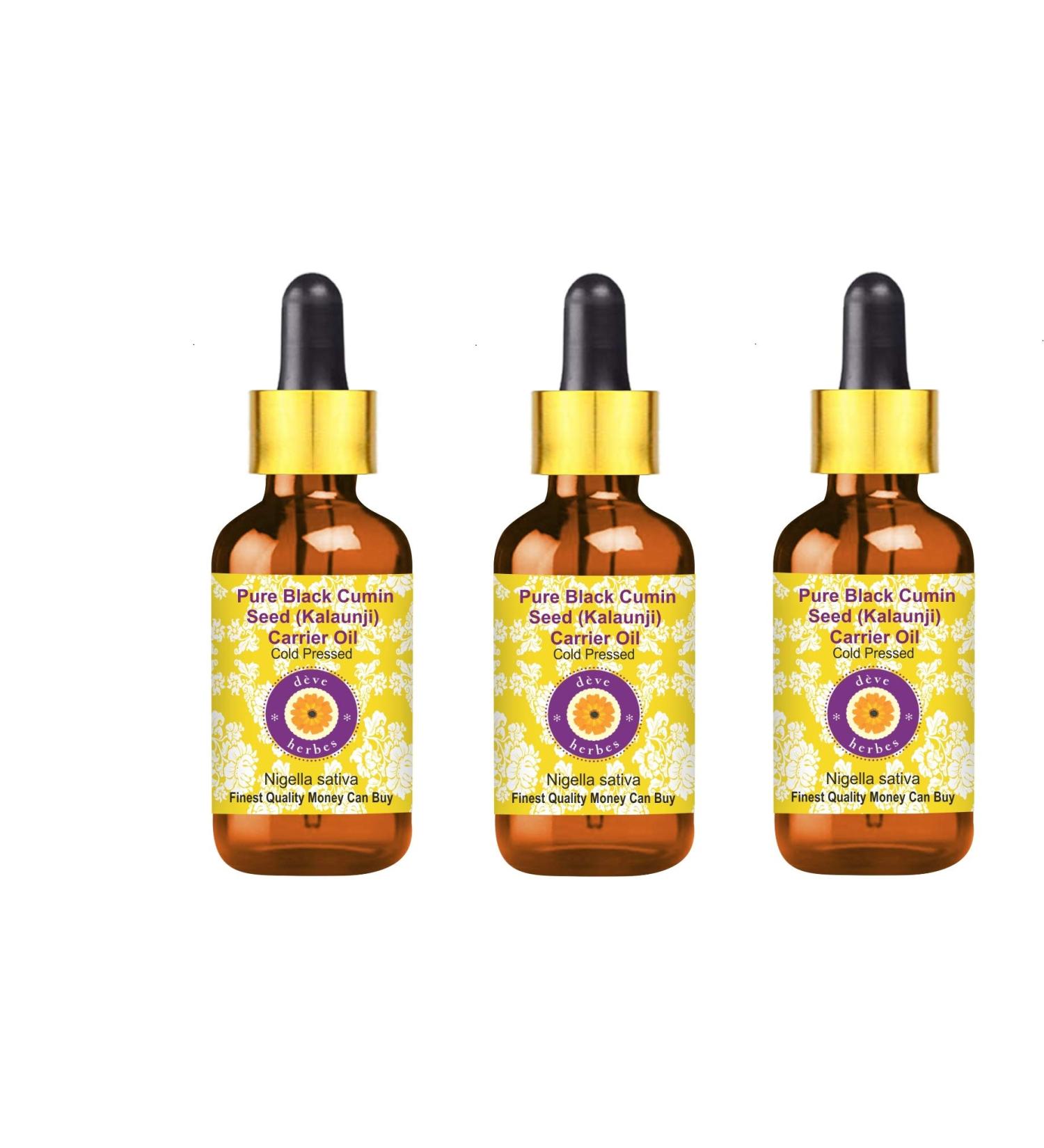 Buy DEve Herbes Pure Black Cumin Seed Oil - Cold-Pressed Nigella Sativa with Glass Dripper | Natural Therapeutic Carrier Oil | 100ml x 3 Pack - International Shipping Available - Buy Online on GoSupps.com