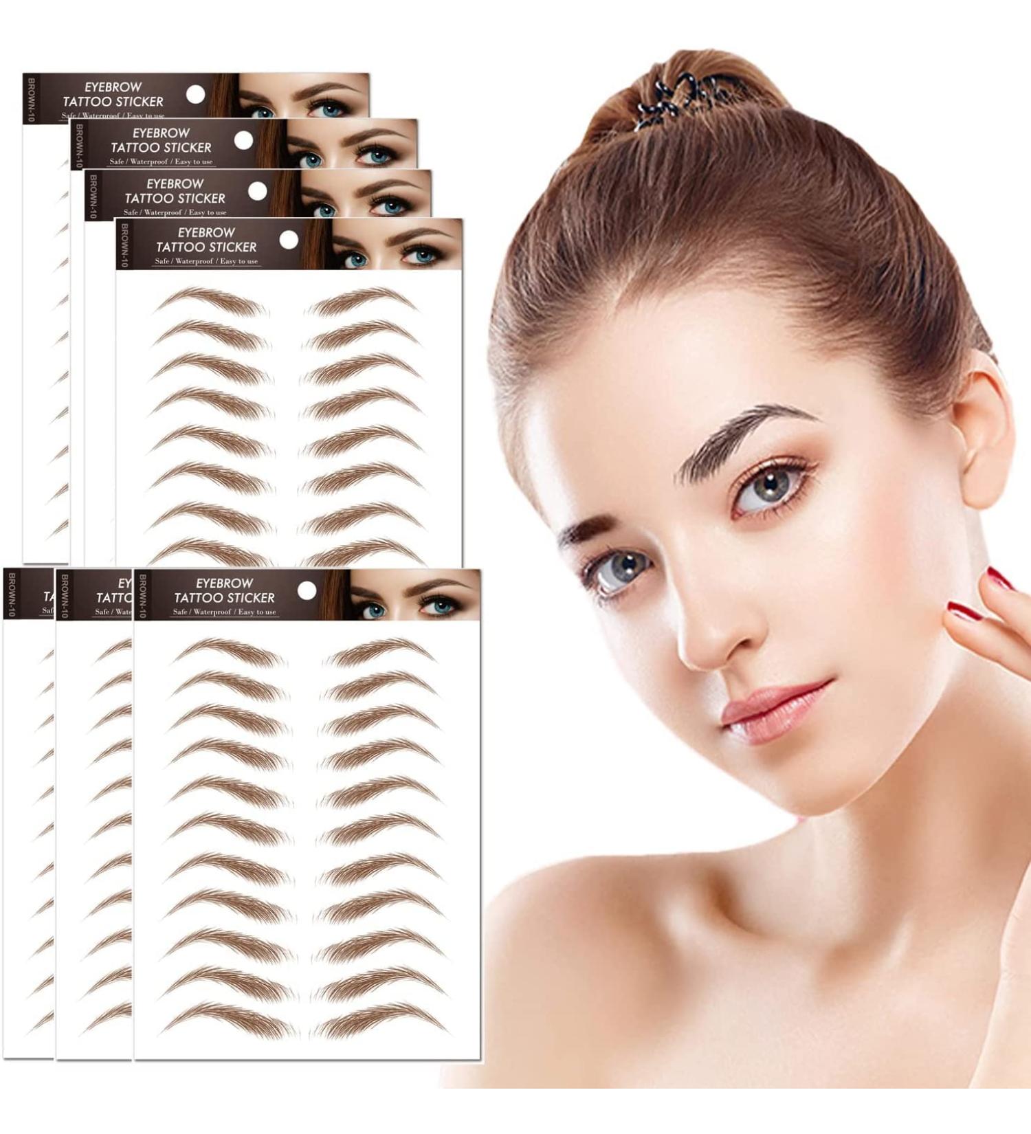 77Pairs 4D Hair-Like Eyebrow Tattoo Stickers - Waterproof Natural Fake Eyebrow for Women/Girls (Brown) - Buy Online on GoSupps.com
