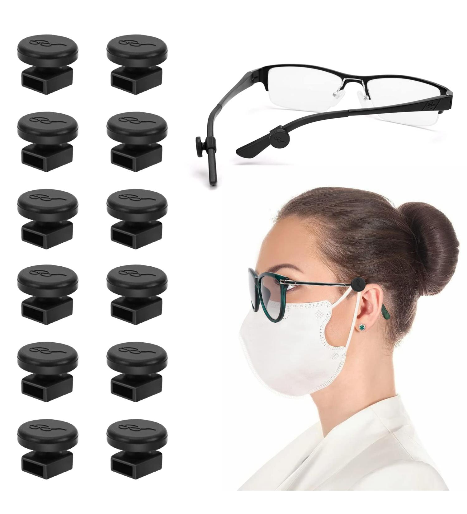 MEETI 6 Pairs Adjustable Eyeglass Hooks for Mask Holders - Silicone Ear Saver for Masks & Glasses - Relieve Mask Ear Pain with Strap Extenders - Black - Buy Online on GoSupps.com