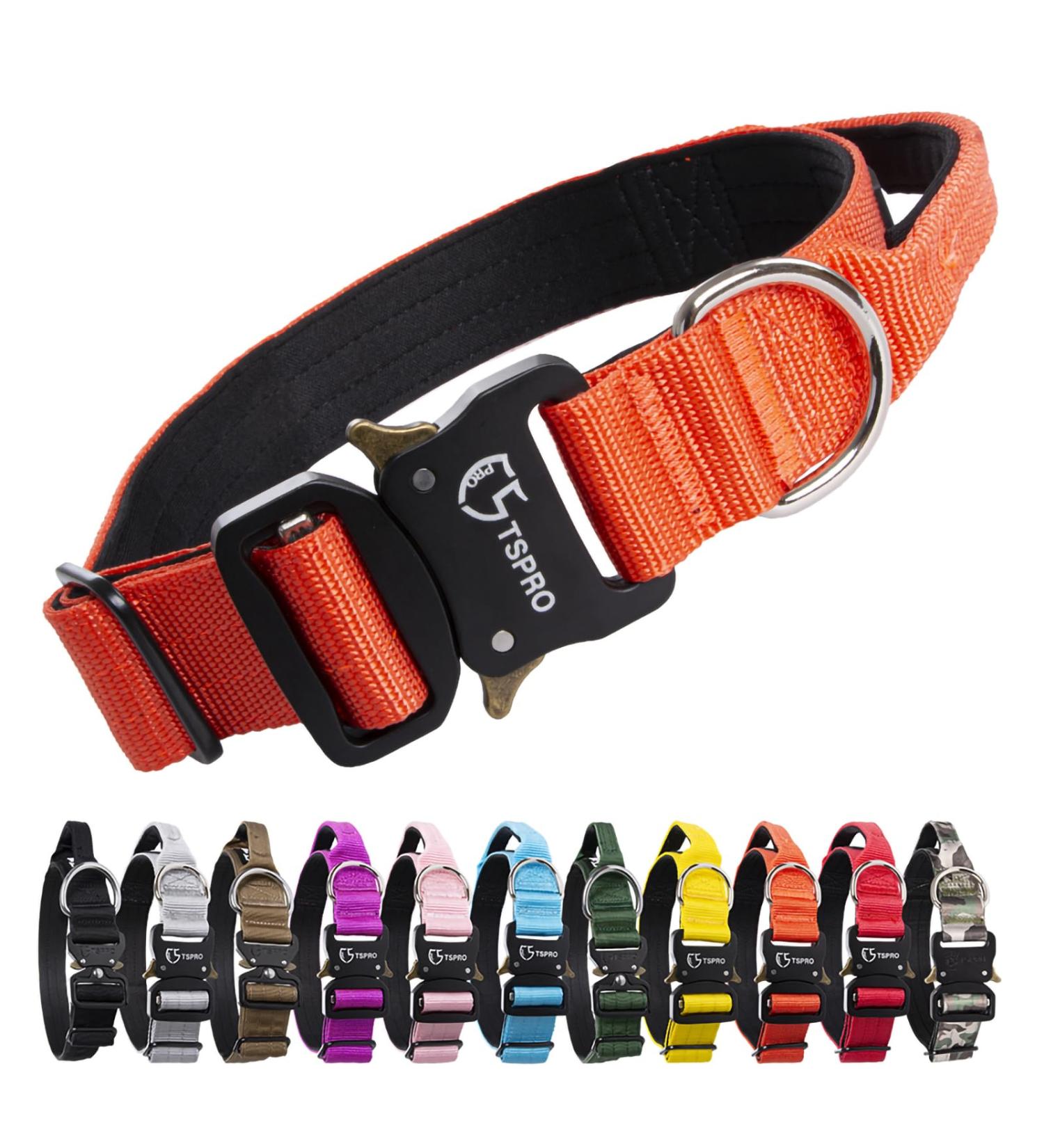 Tspro Premium Adjustable Dog Collar with Handle - Heavy-Duty Quick Lock Metal Buckle for Small to Extra Large Dogs - Orange (Size M: 37-46cm) - Buy Online on GoSupps.com