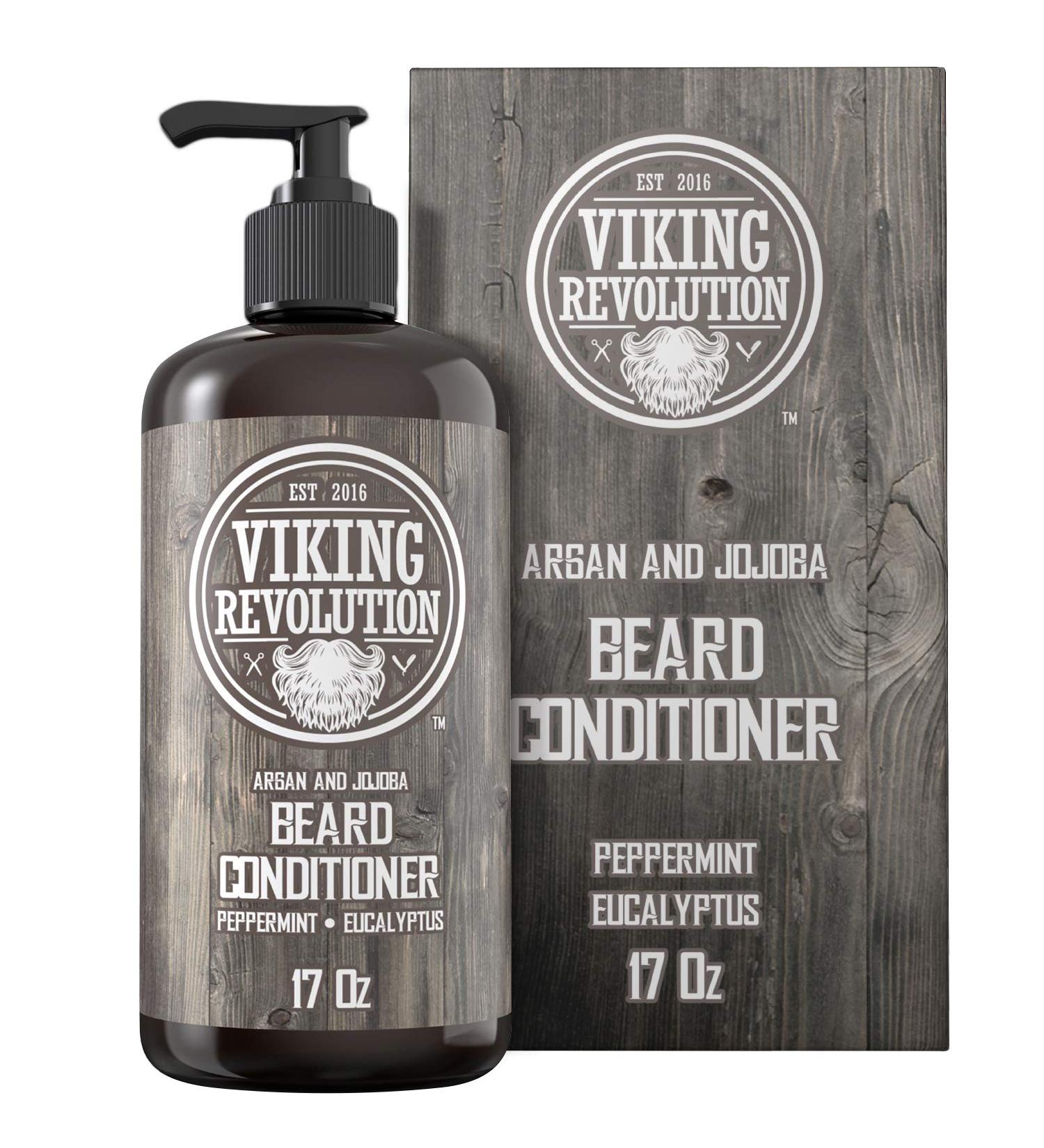 Viking Revolution Beard Conditioner w/ Argan & Jojoba Oils - Softens & Strengthens - Natural Peppermint and Eucalyptus Scent - 17oz - Buy Online on GoSupps.com